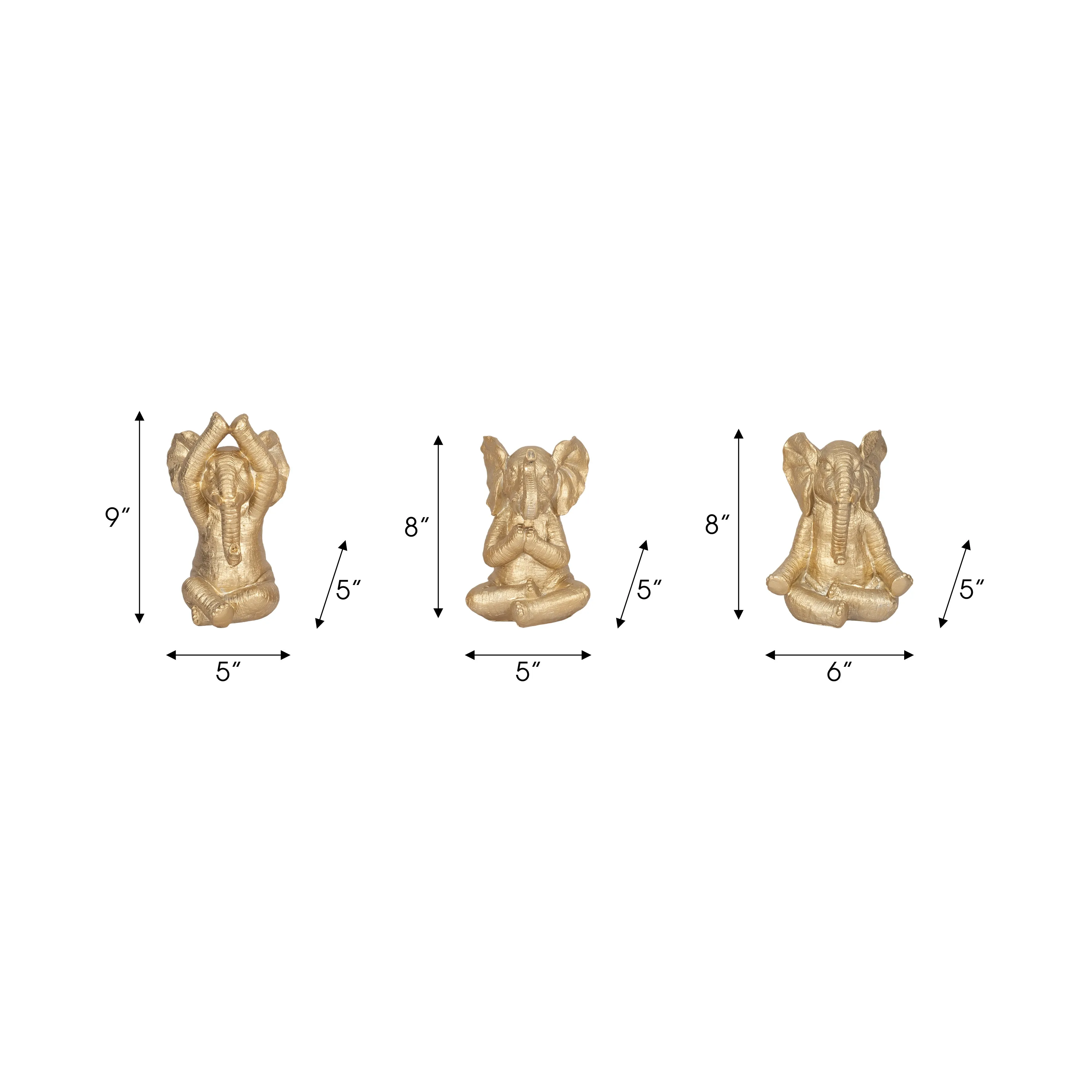 RESIN, S/3, 8"H, YOGA ELEPHANTS, GD