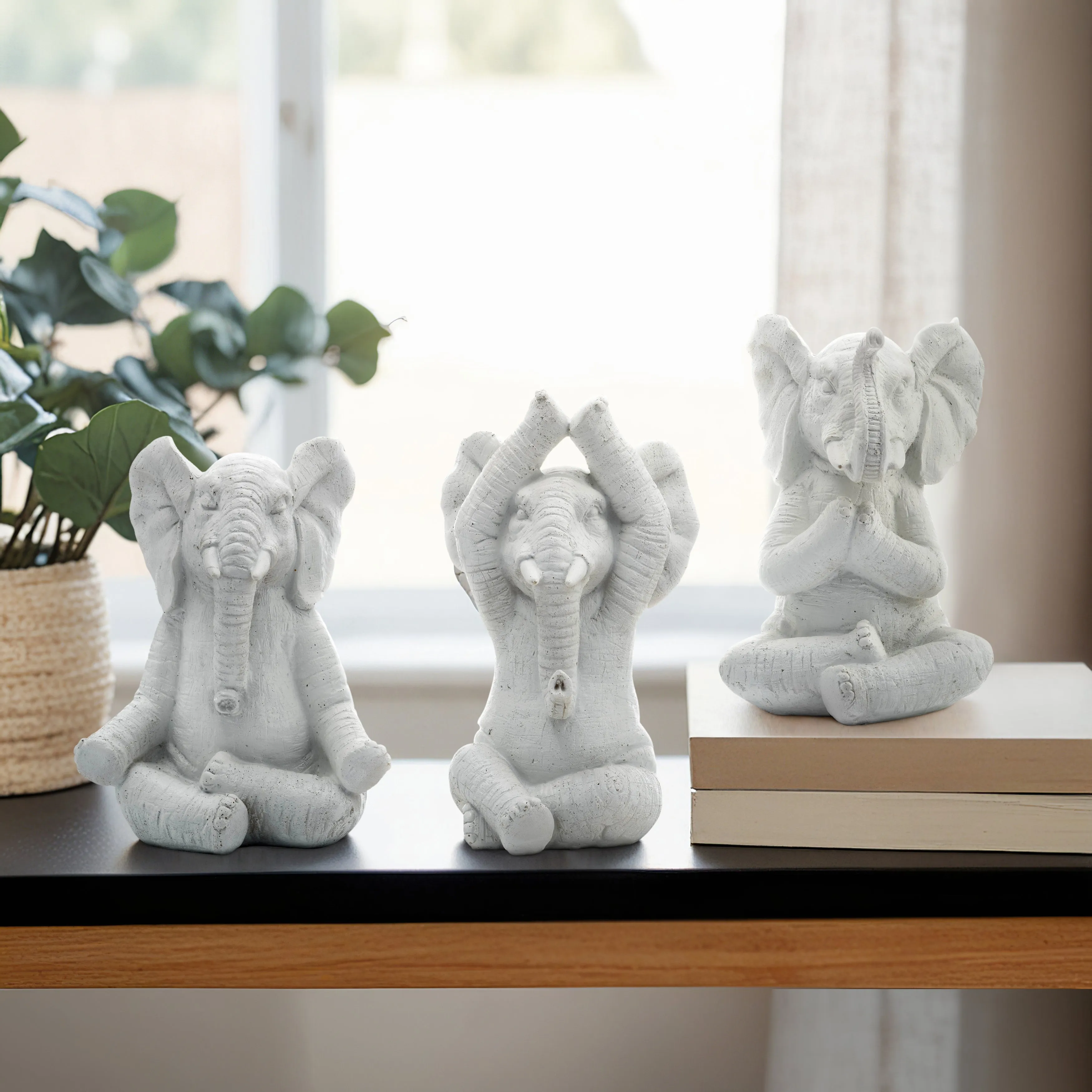 RESIN, S/3, 8"H, YOGA ELEPHANTS, WT