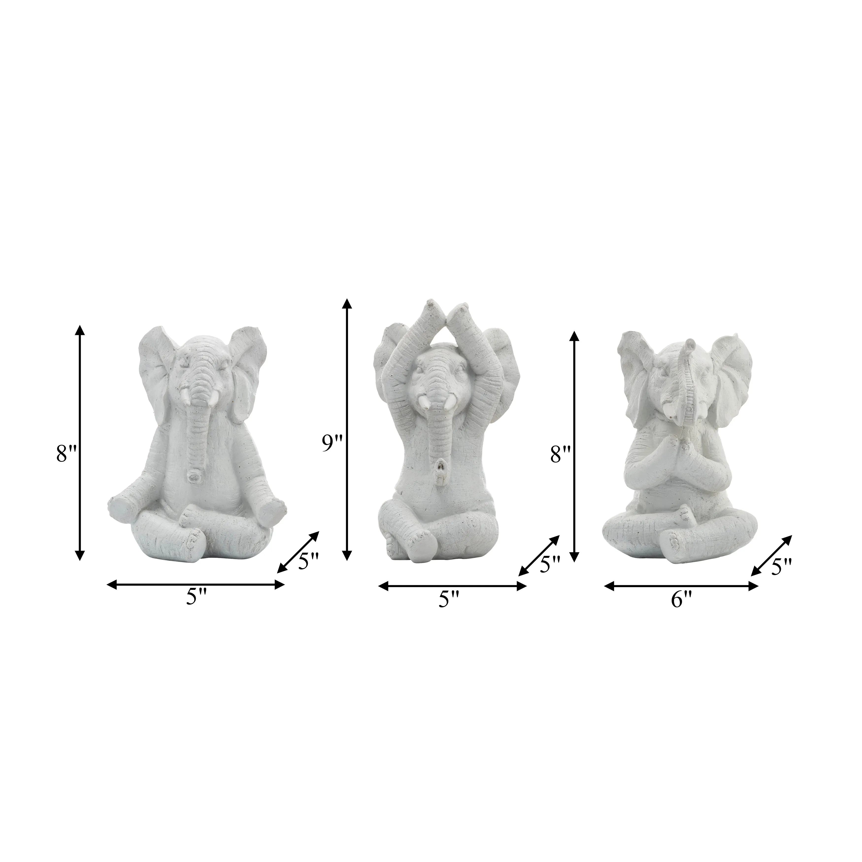 RESIN, S/3, 8"H, YOGA ELEPHANTS, WT