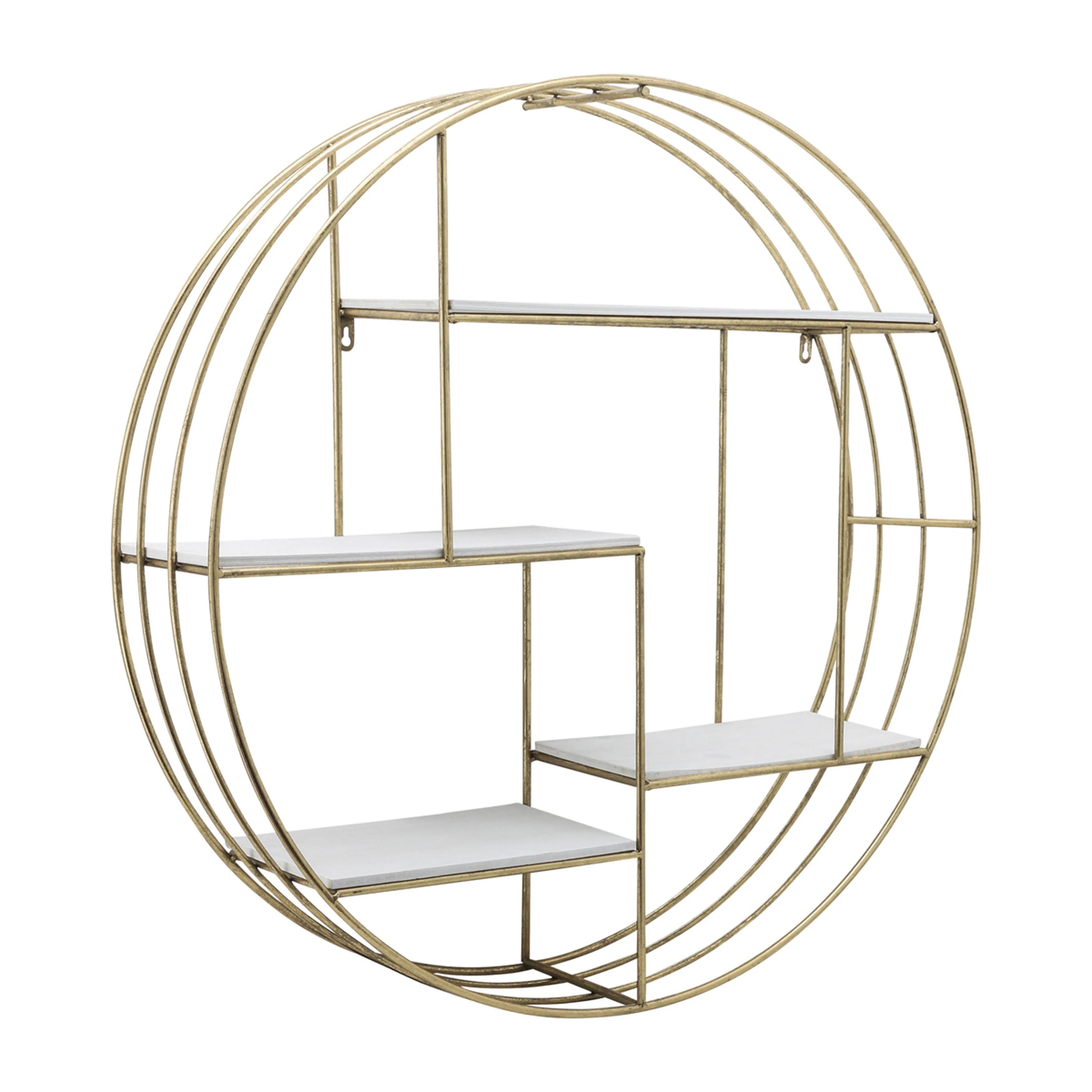 ROUND 31.5" WOOD/METAL WALL SHELF, WHITE WASH