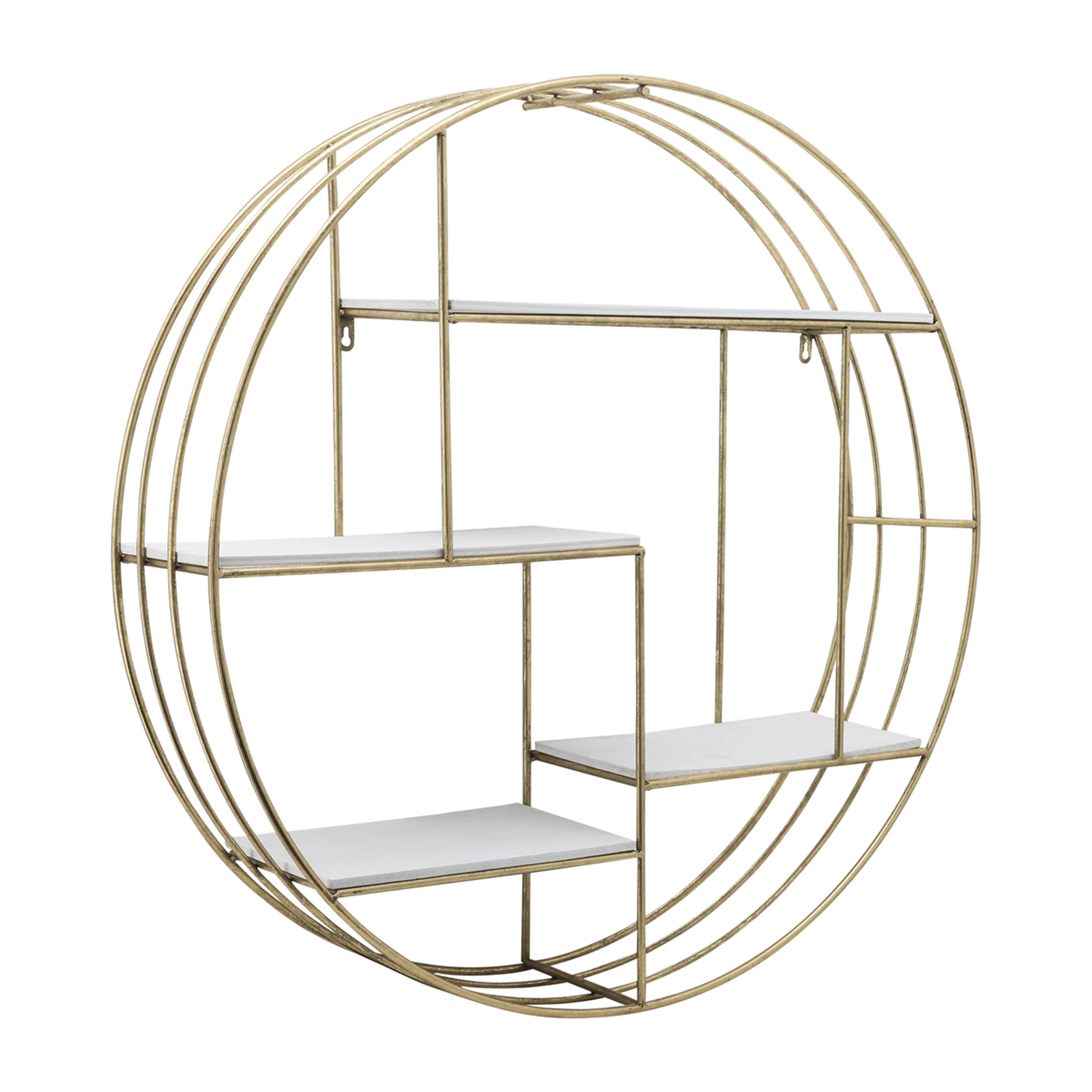 ROUND 31.5" WOOD/METAL WALL SHELF, WHITE WASH