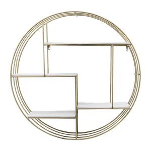 ROUND 31.5" WOOD/METAL WALL SHELF, WHITE WASH