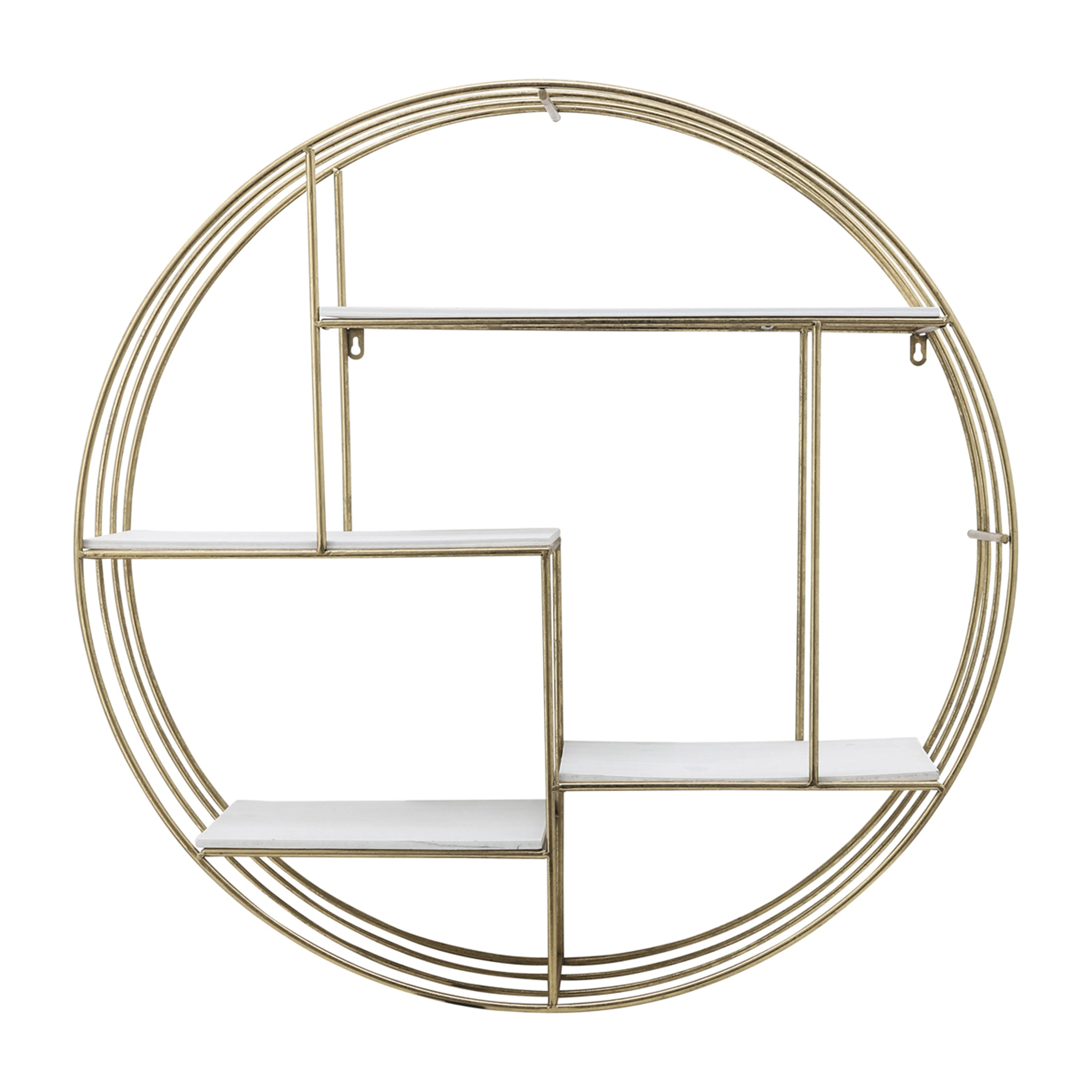 ROUND 31.5" WOOD/METAL WALL SHELF, WHITE WASH