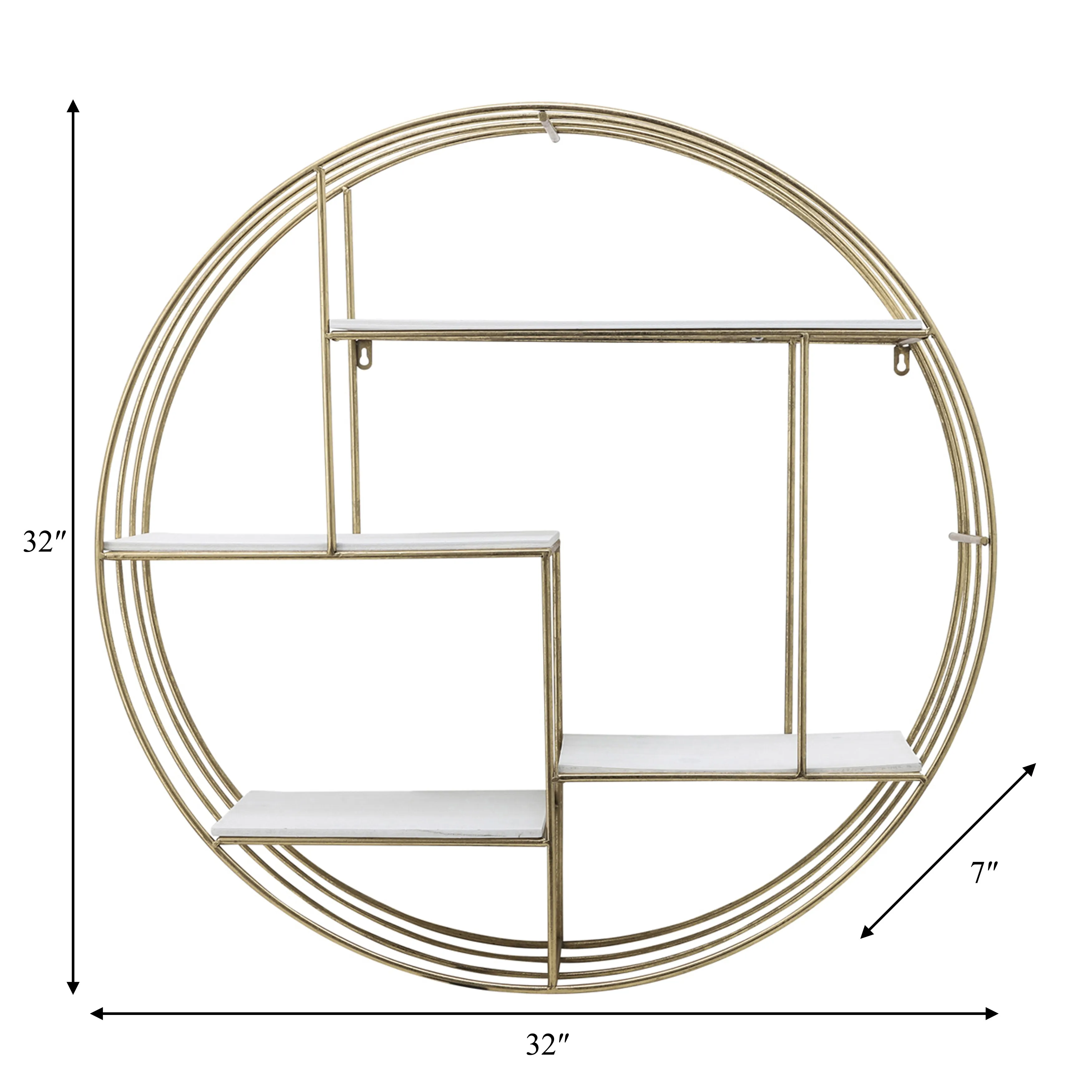 ROUND 31.5" WOOD/METAL WALL SHELF, WHITE WASH