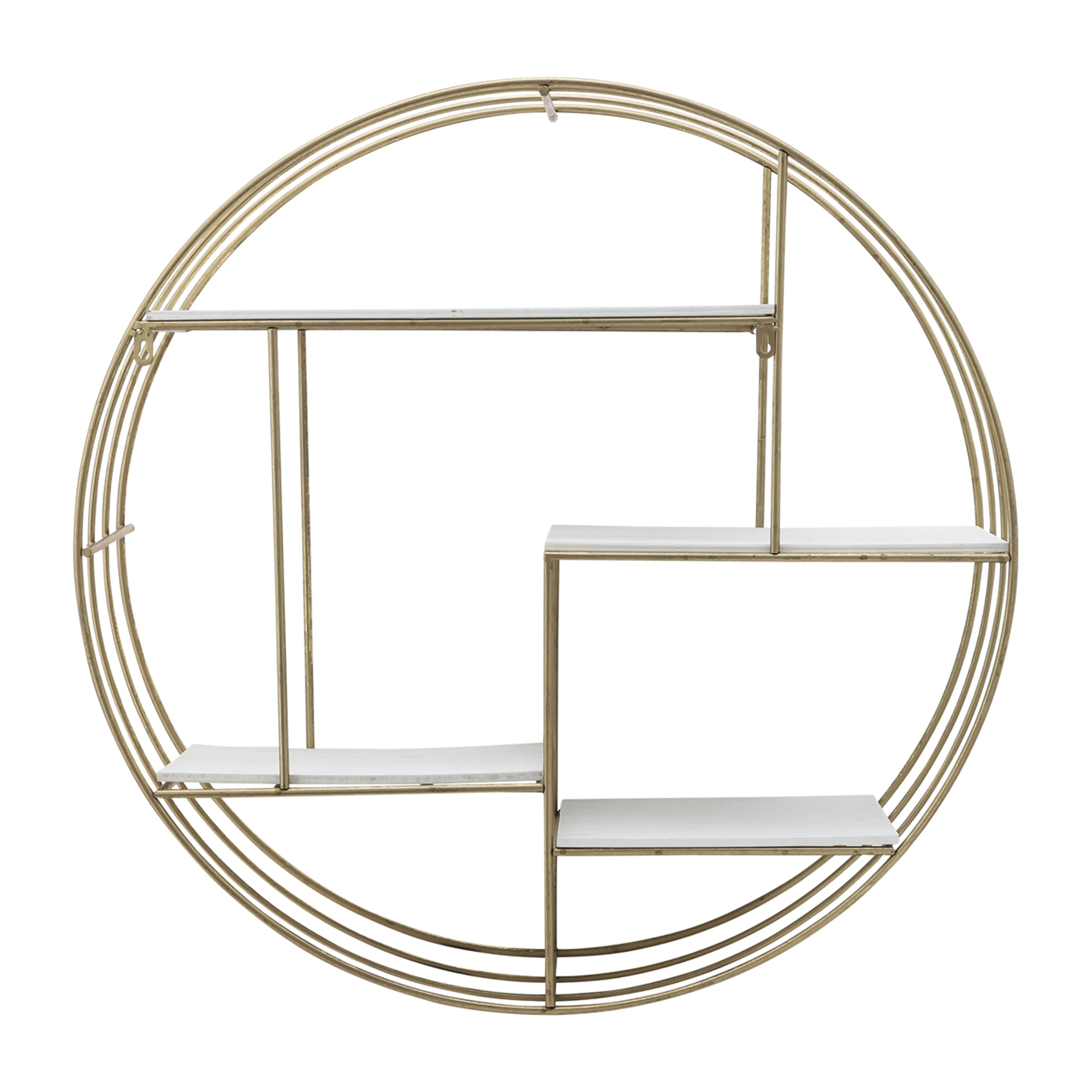 ROUND 31.5" WOOD/METAL WALL SHELF, WHITE WASH