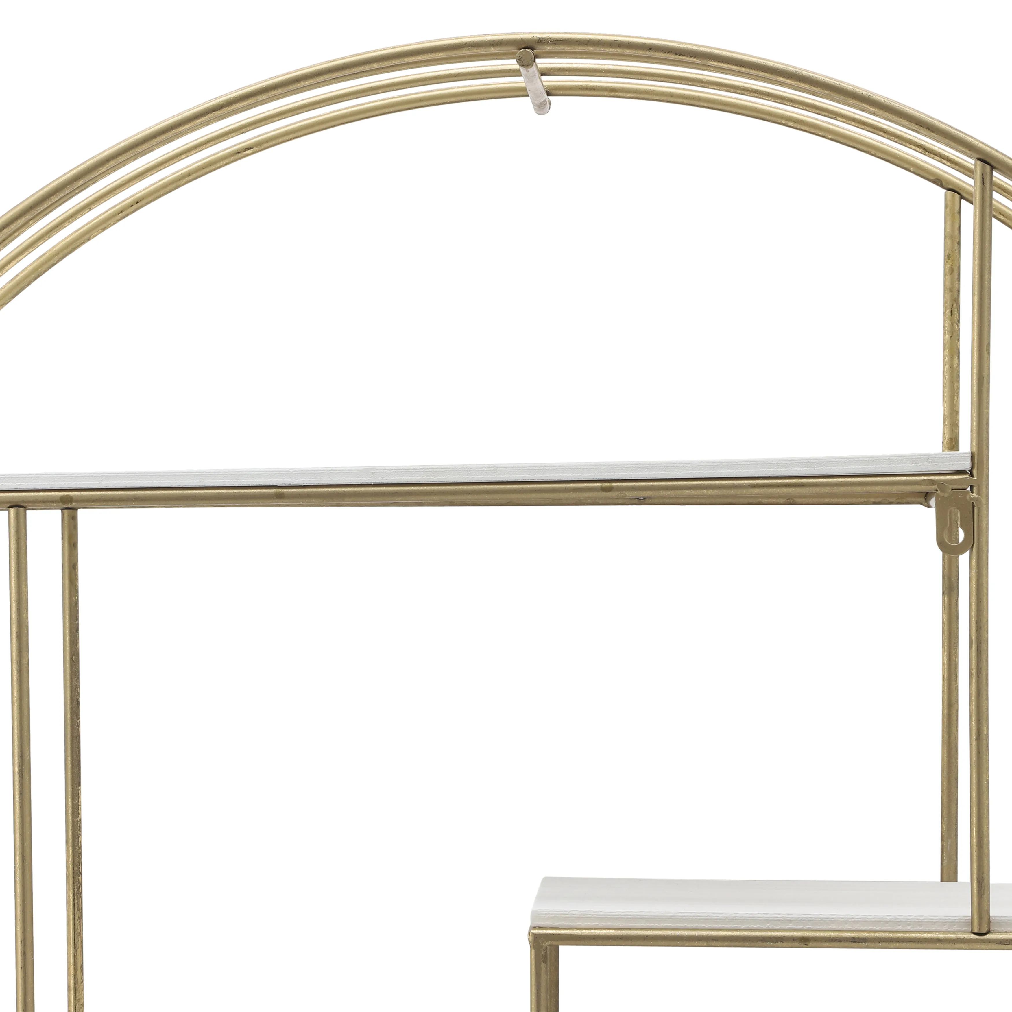 ROUND 31.5" WOOD/METAL WALL SHELF, WHITE WASH