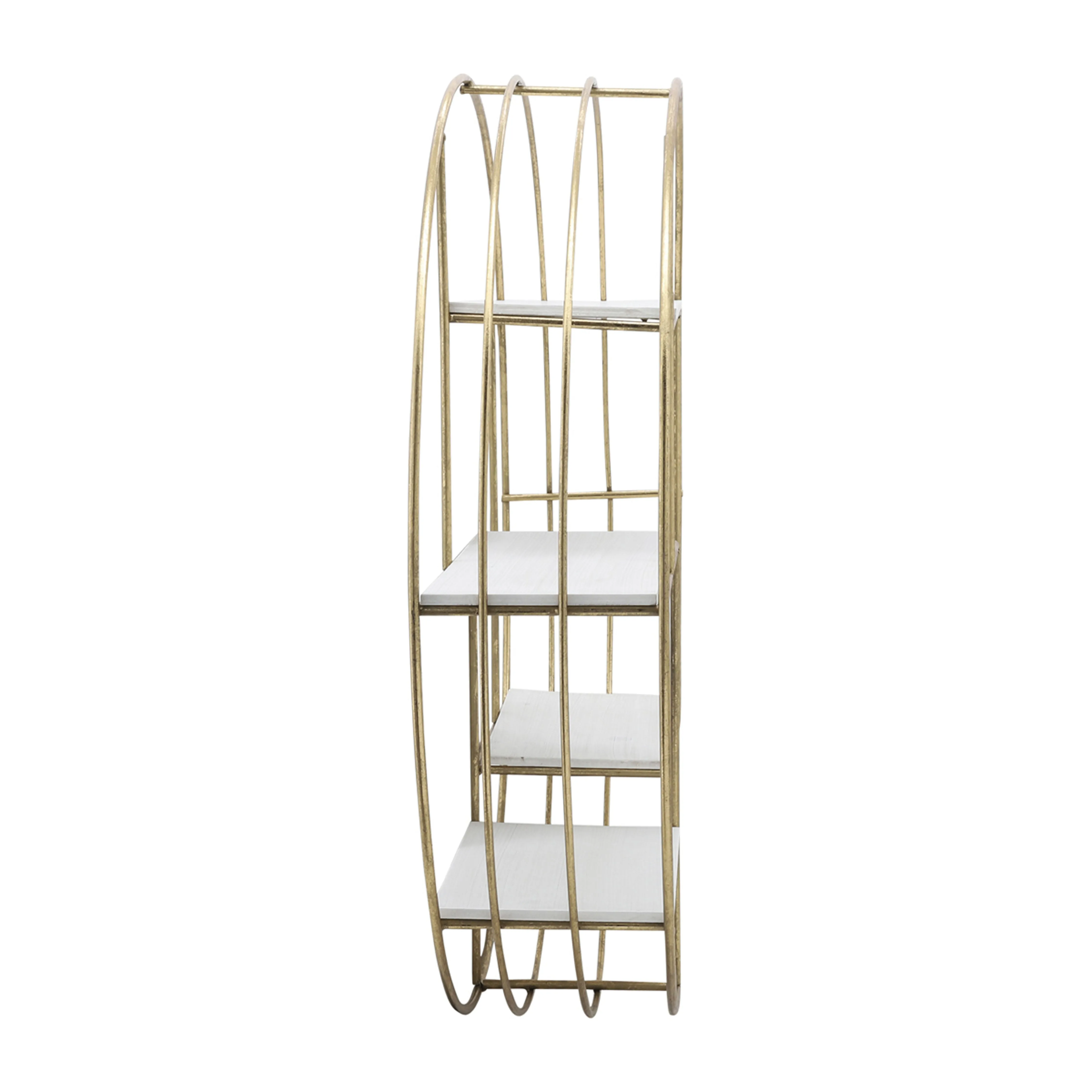 ROUND 31.5" WOOD/METAL WALL SHELF, WHITE WASH