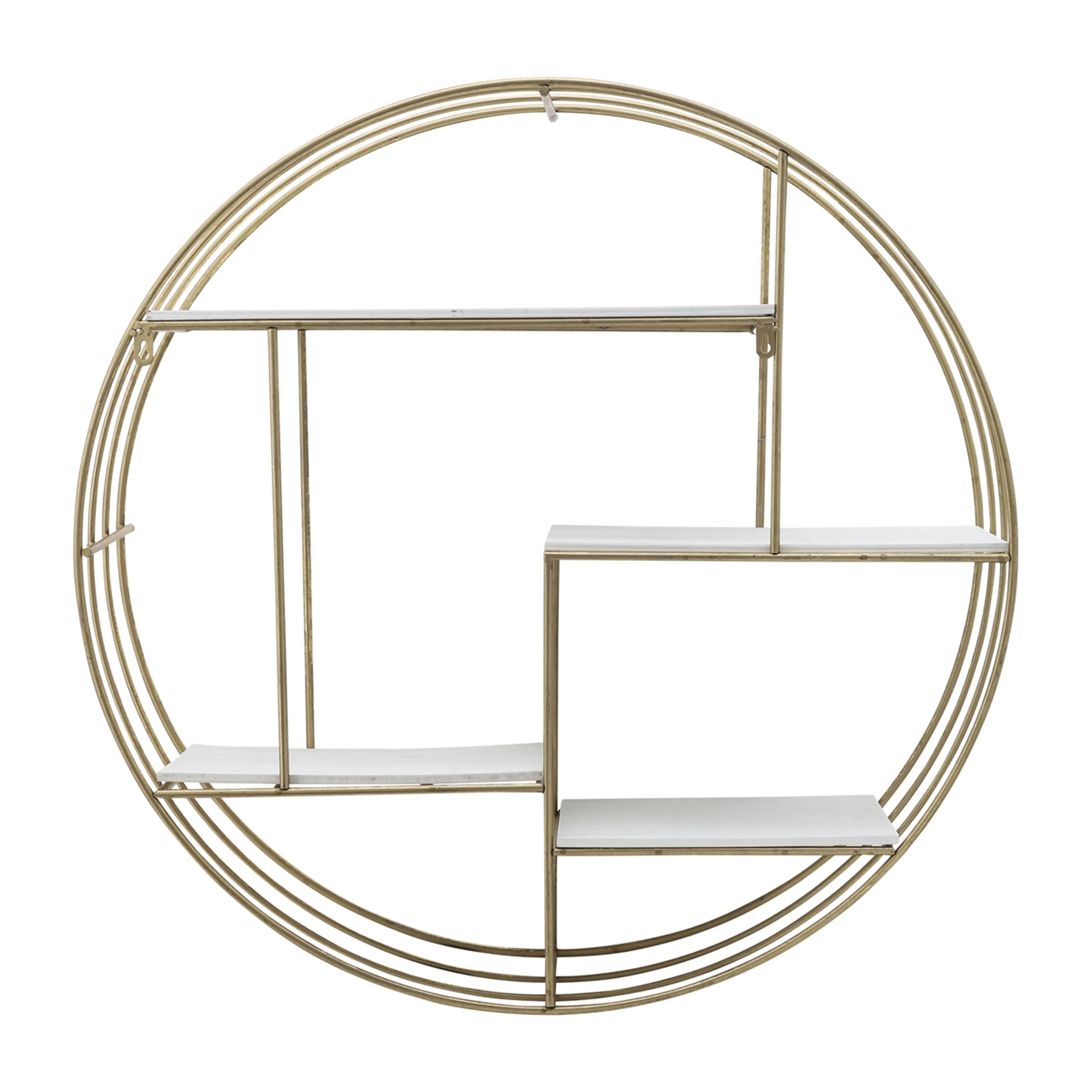 ROUND 31.5" WOOD/METAL WALL SHELF, WHITE WASH