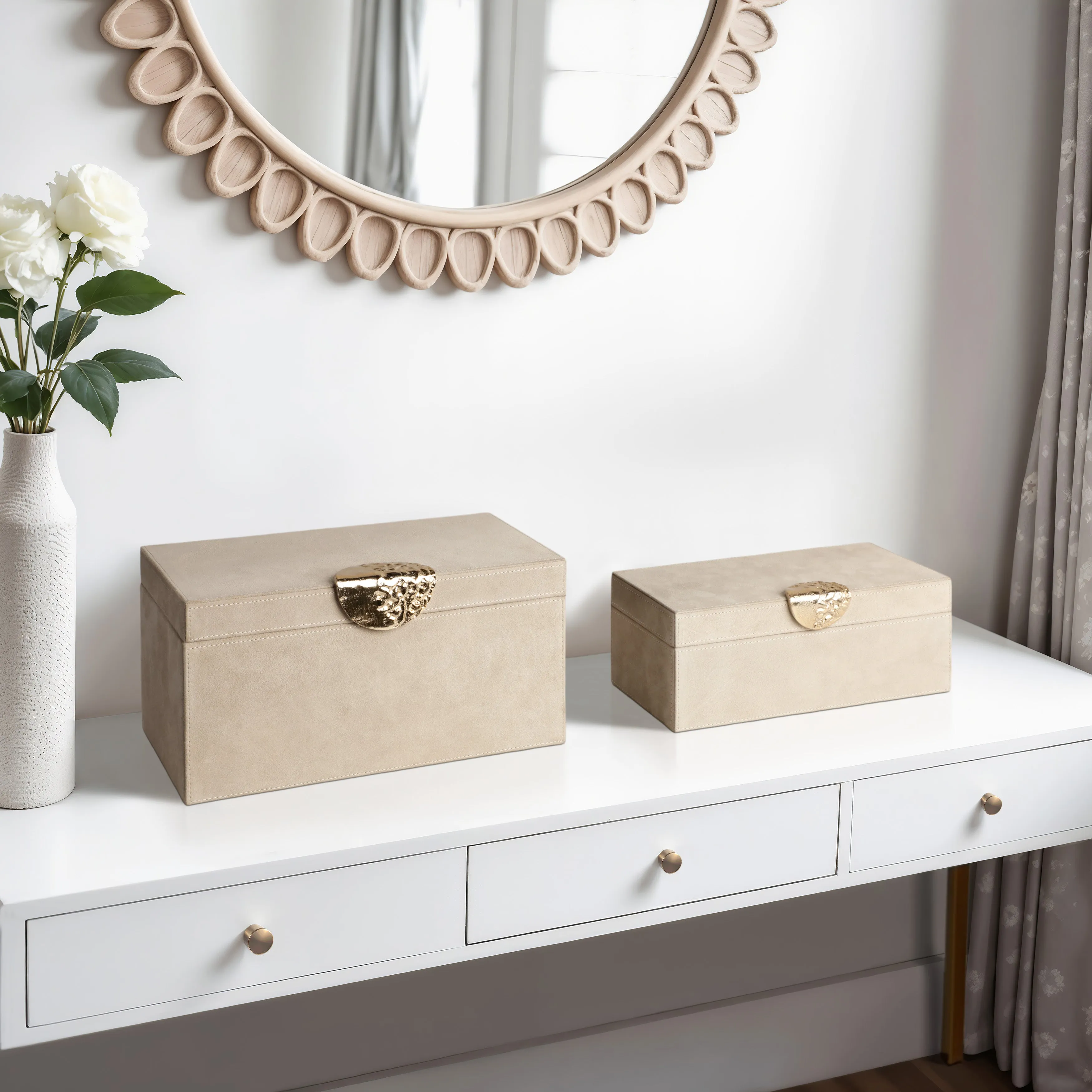 S/2 10/12" Pretoria Suede Boxes W/metak Hardware,
