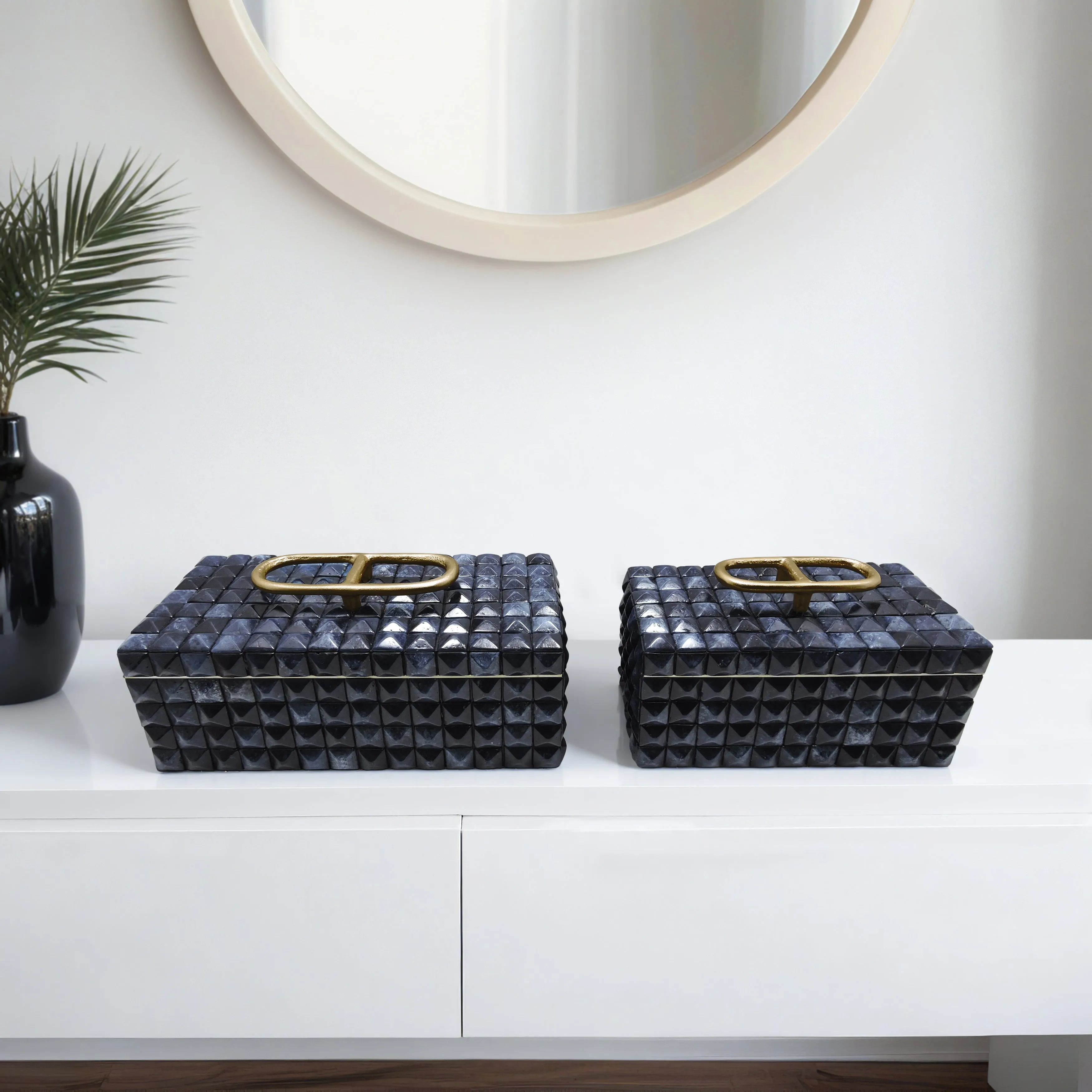 S/2 11/14" Bente Blue Resin Boxes