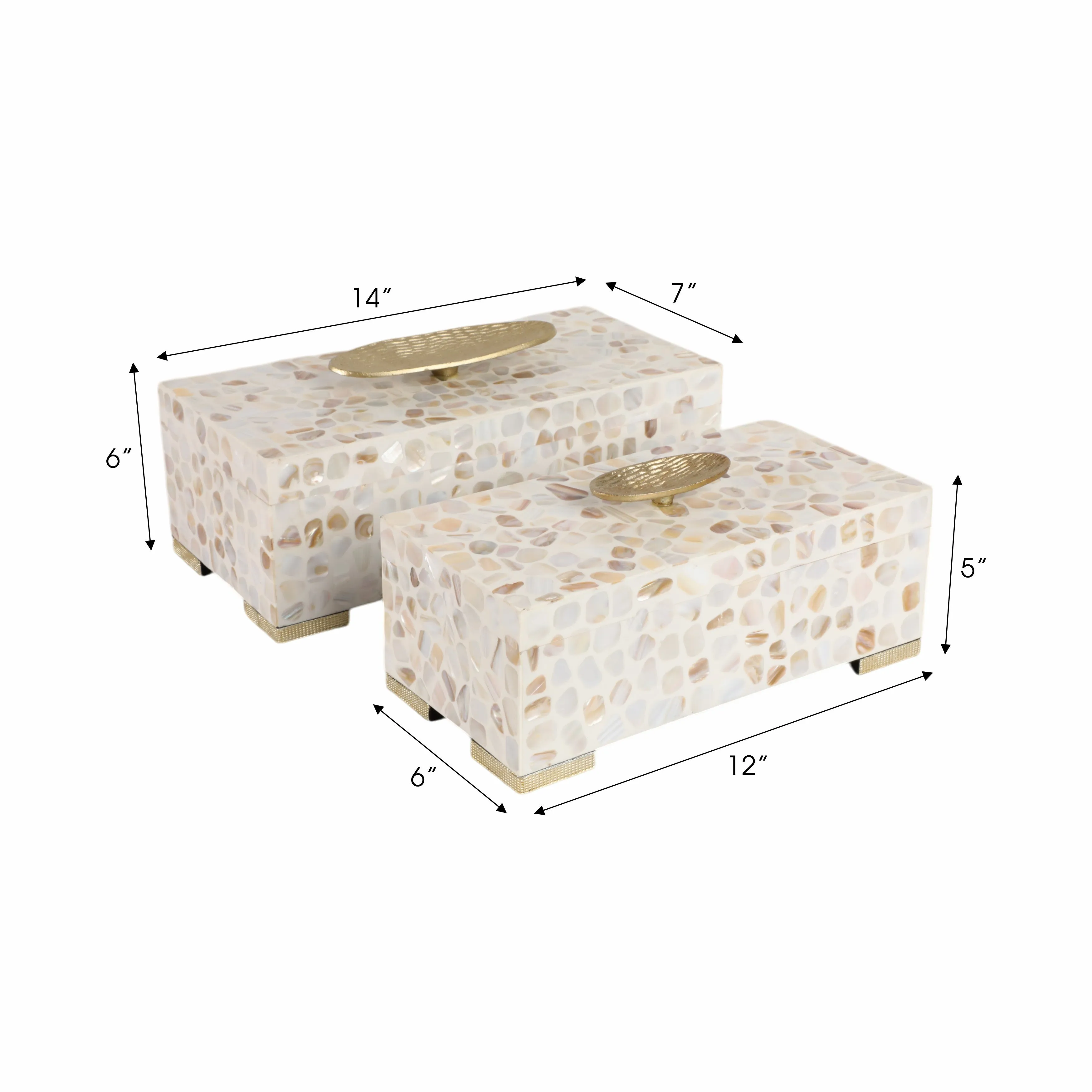 S/2 12/14" Allerd Mother & Pearl Boxes