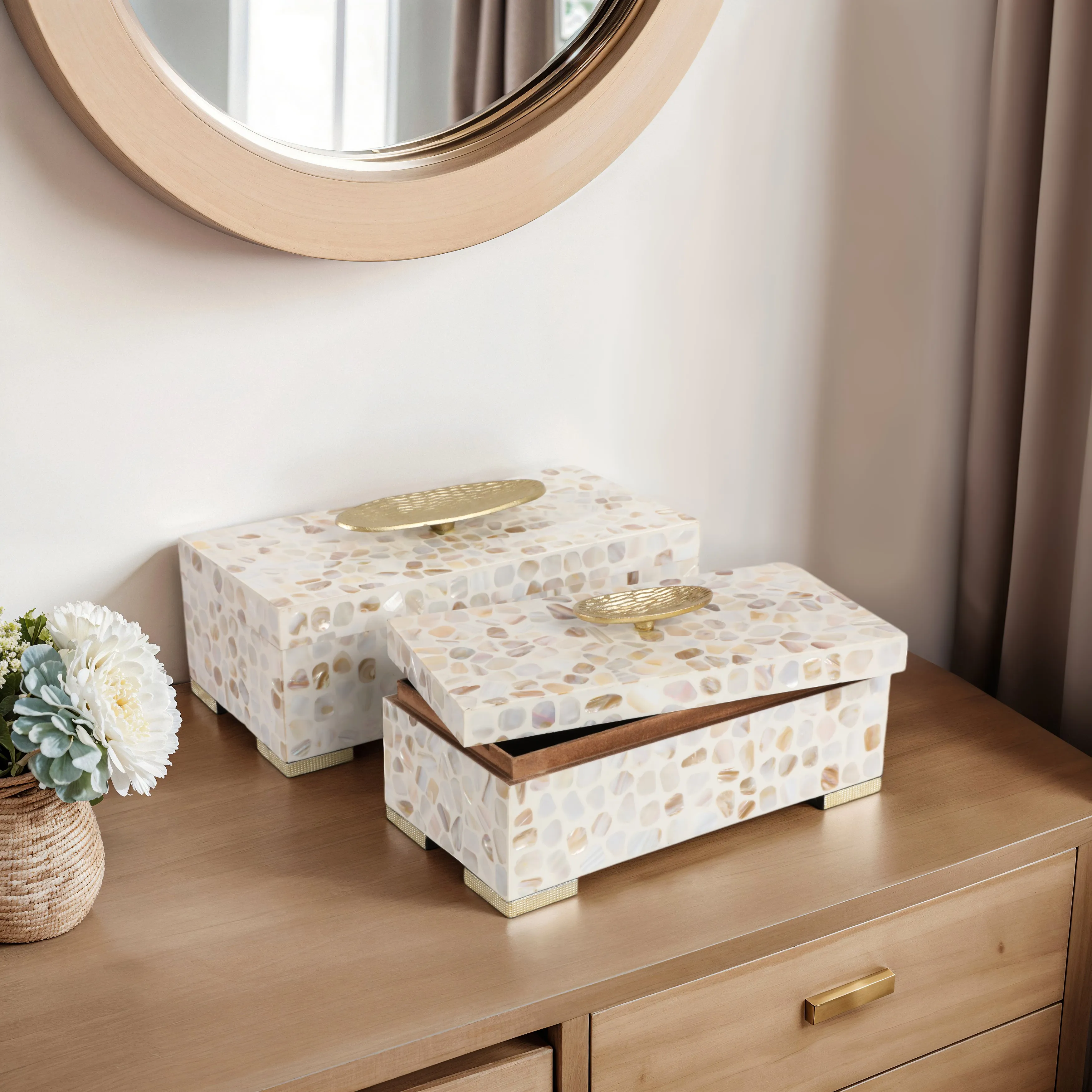 S/2 12/14" Allerd Mother & Pearl Boxes