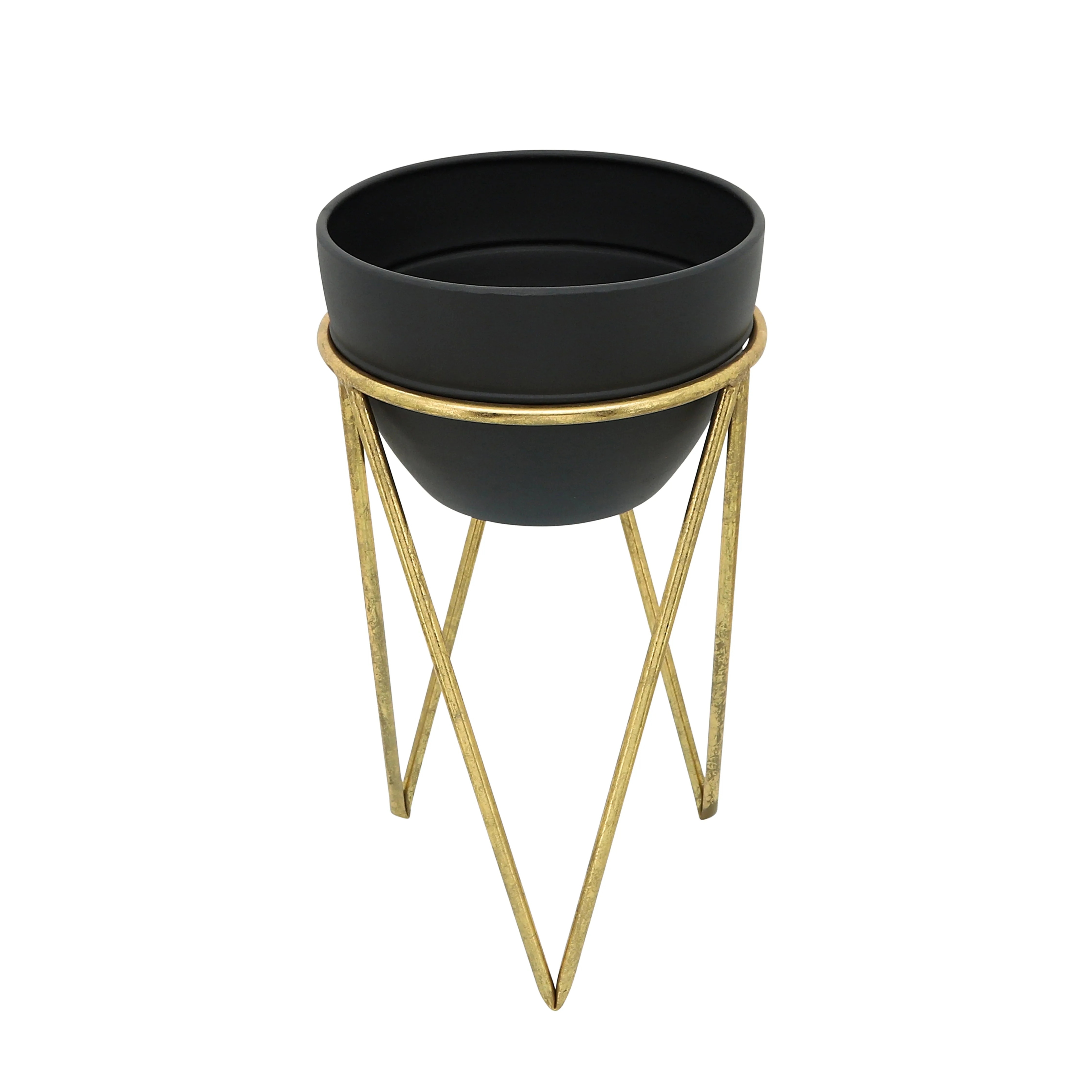 S/2 12/14" METAL PLANTER, BLK/GLD