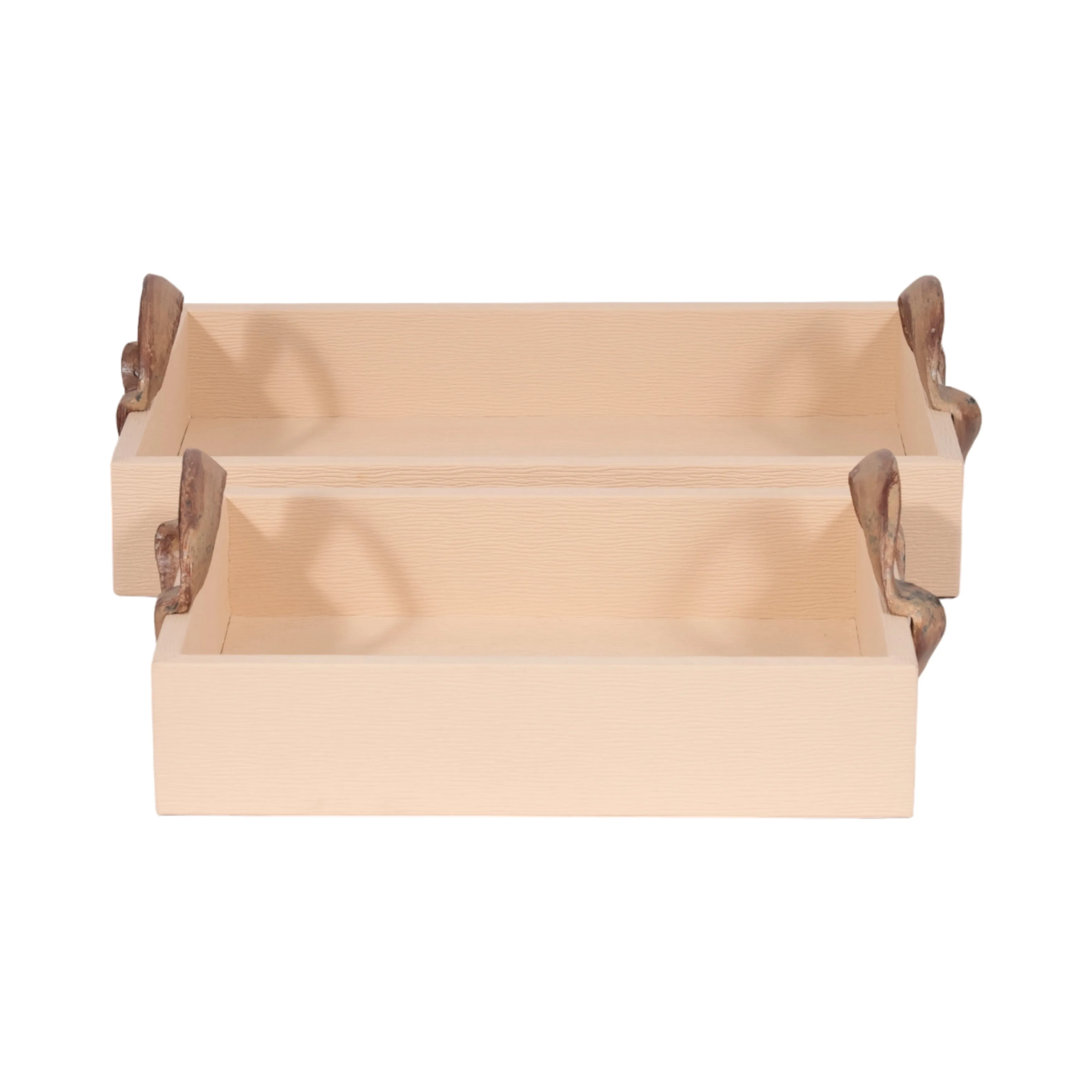 S/2 14/18" Forged Handle Trays, Ivory/bronze