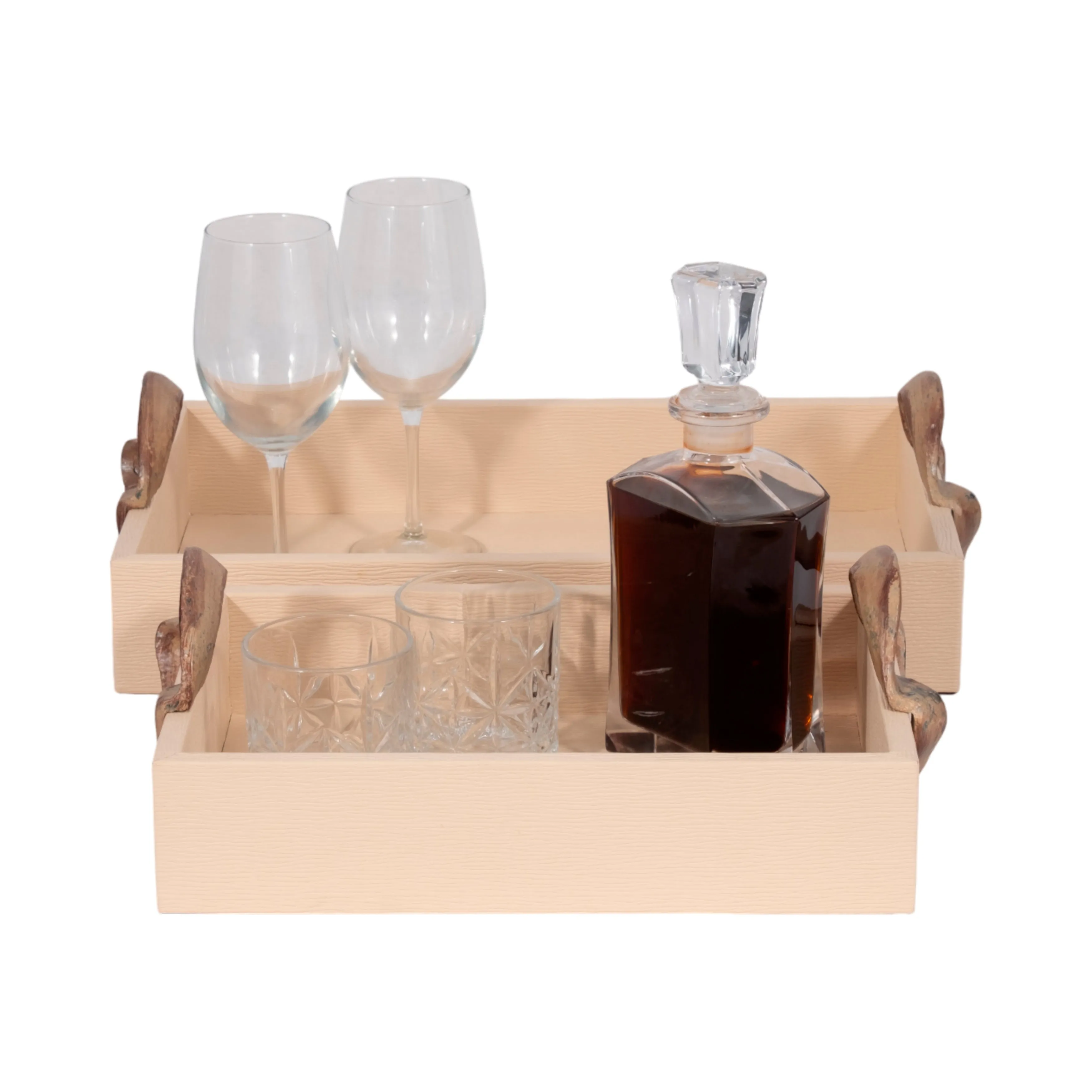 S/2 14/18" Forged Handle Trays, Ivory/bronze