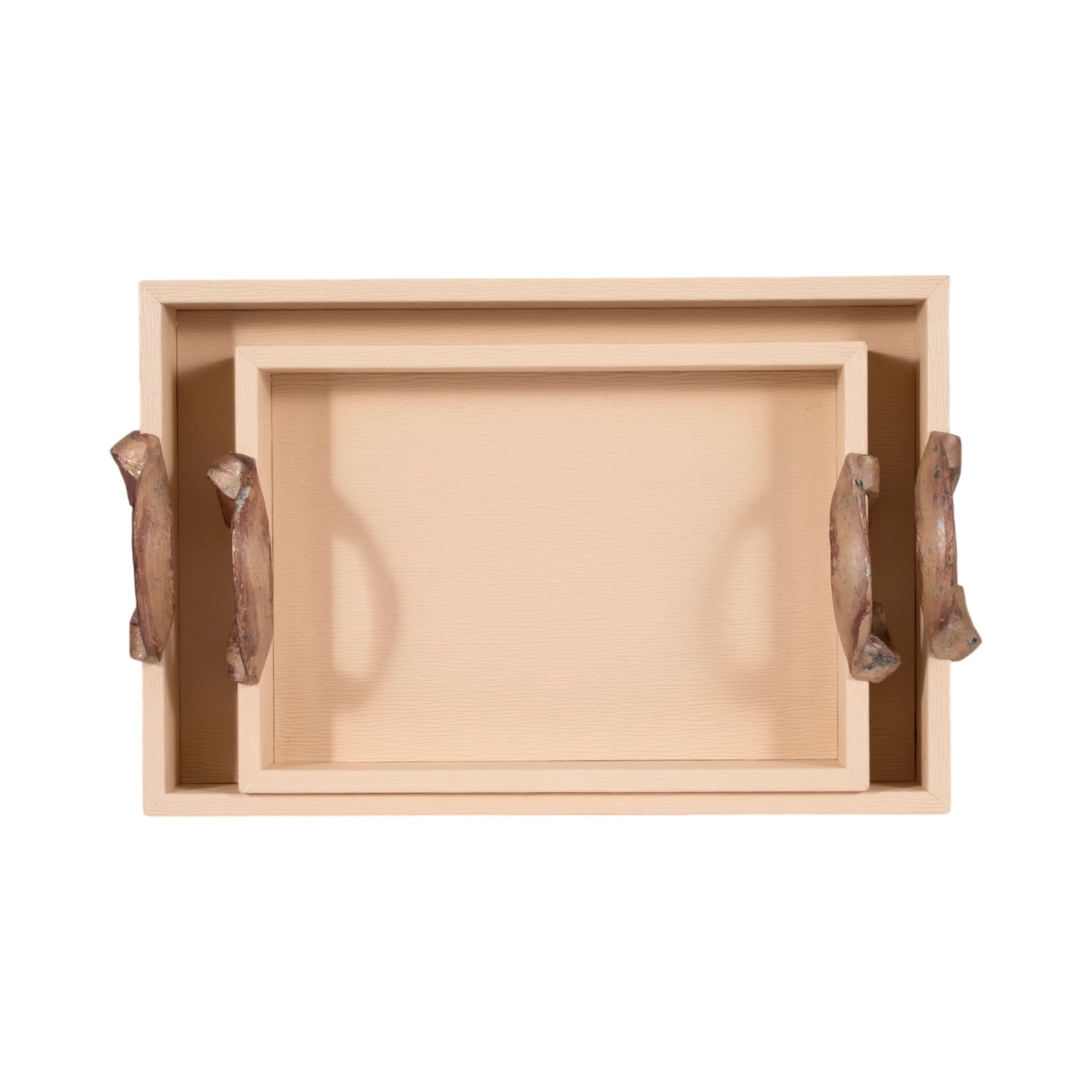 S/2 14/18" Forged Handle Trays, Ivory/bronze