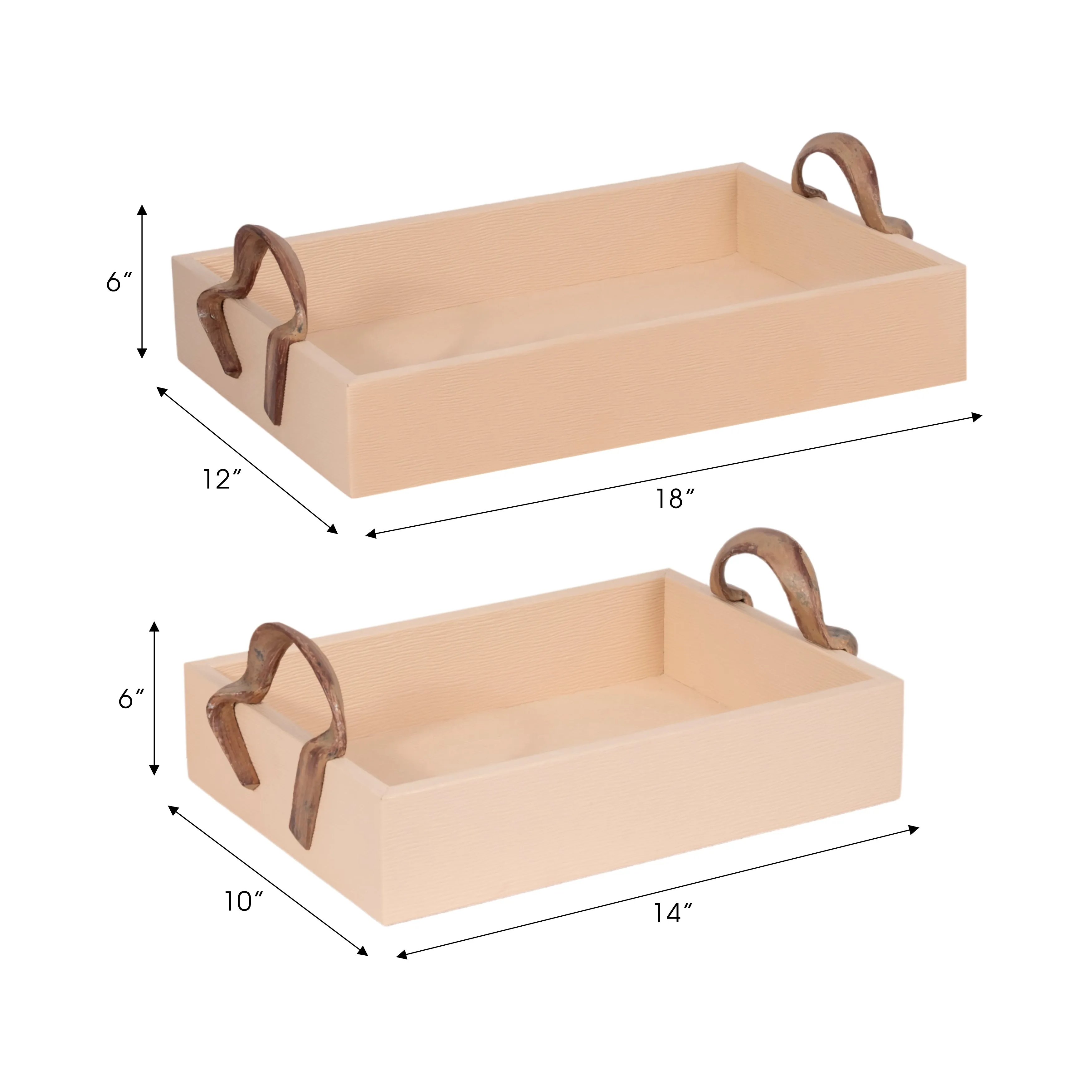 S/2 14/18" Forged Handle Trays, Ivory/bronze