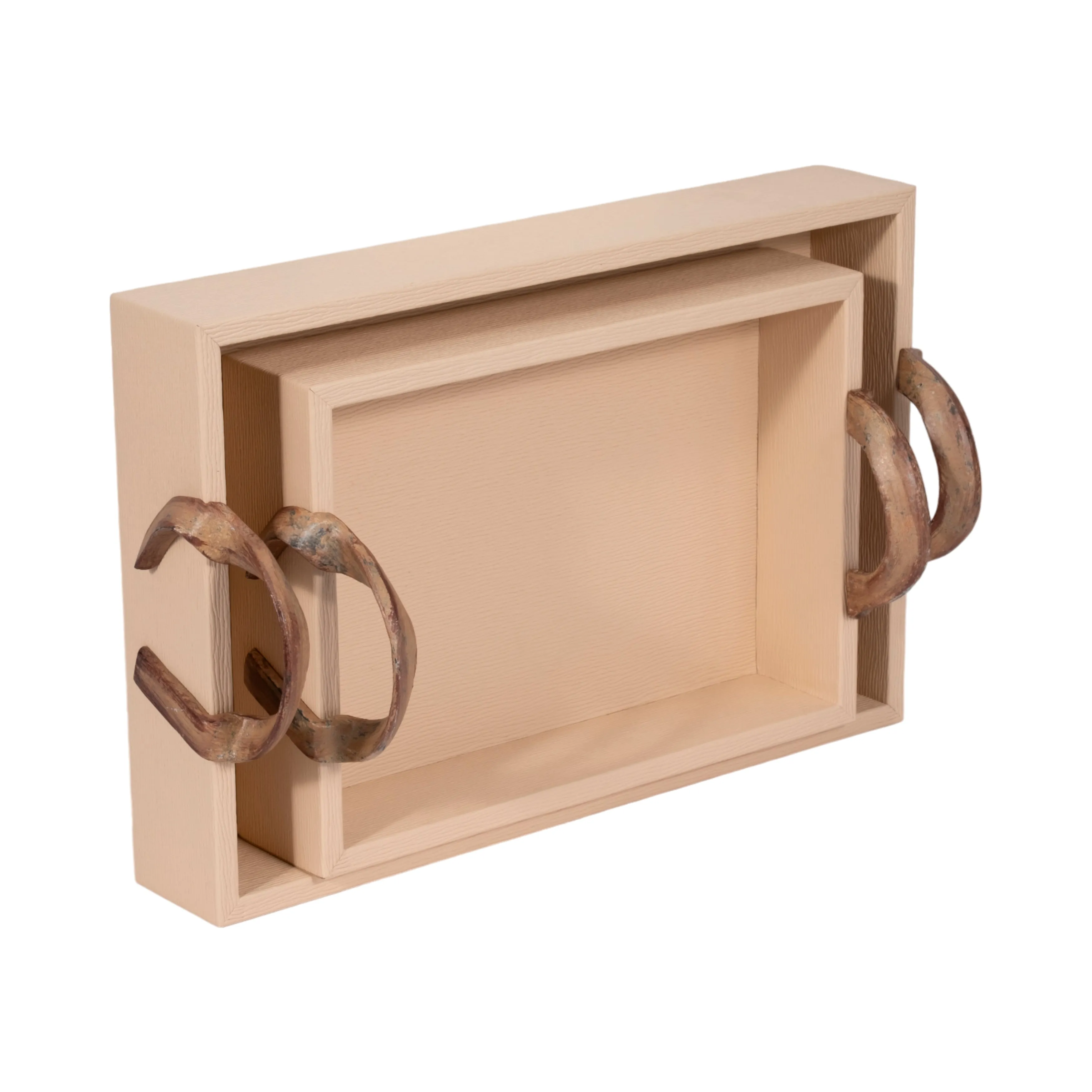 S/2 14/18" Forged Handle Trays, Ivory/bronze