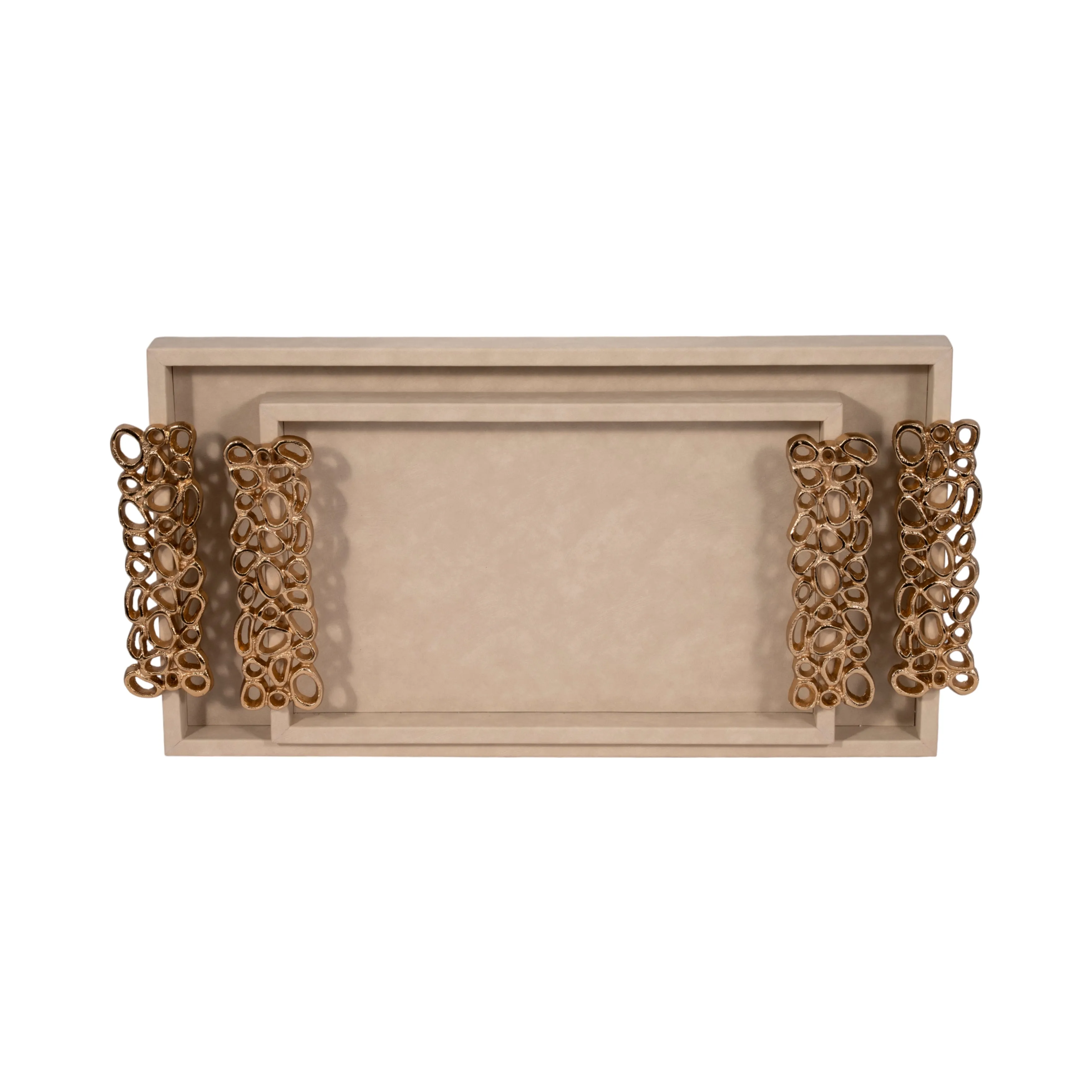 S/2 16/22" Trays With Gold Open Cut-out Handles, I