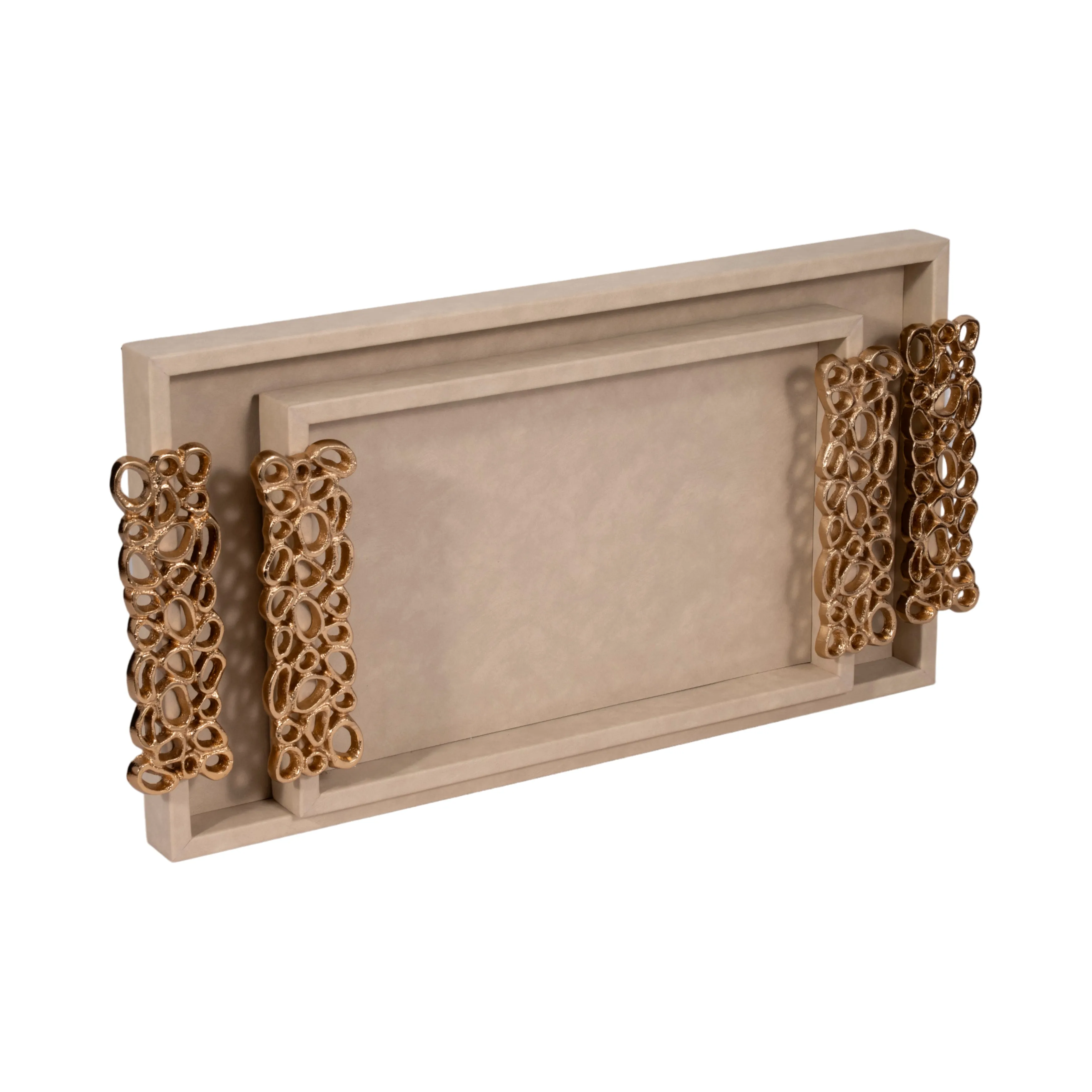 S/2 16/22" Trays With Gold Open Cut-out Handles, I