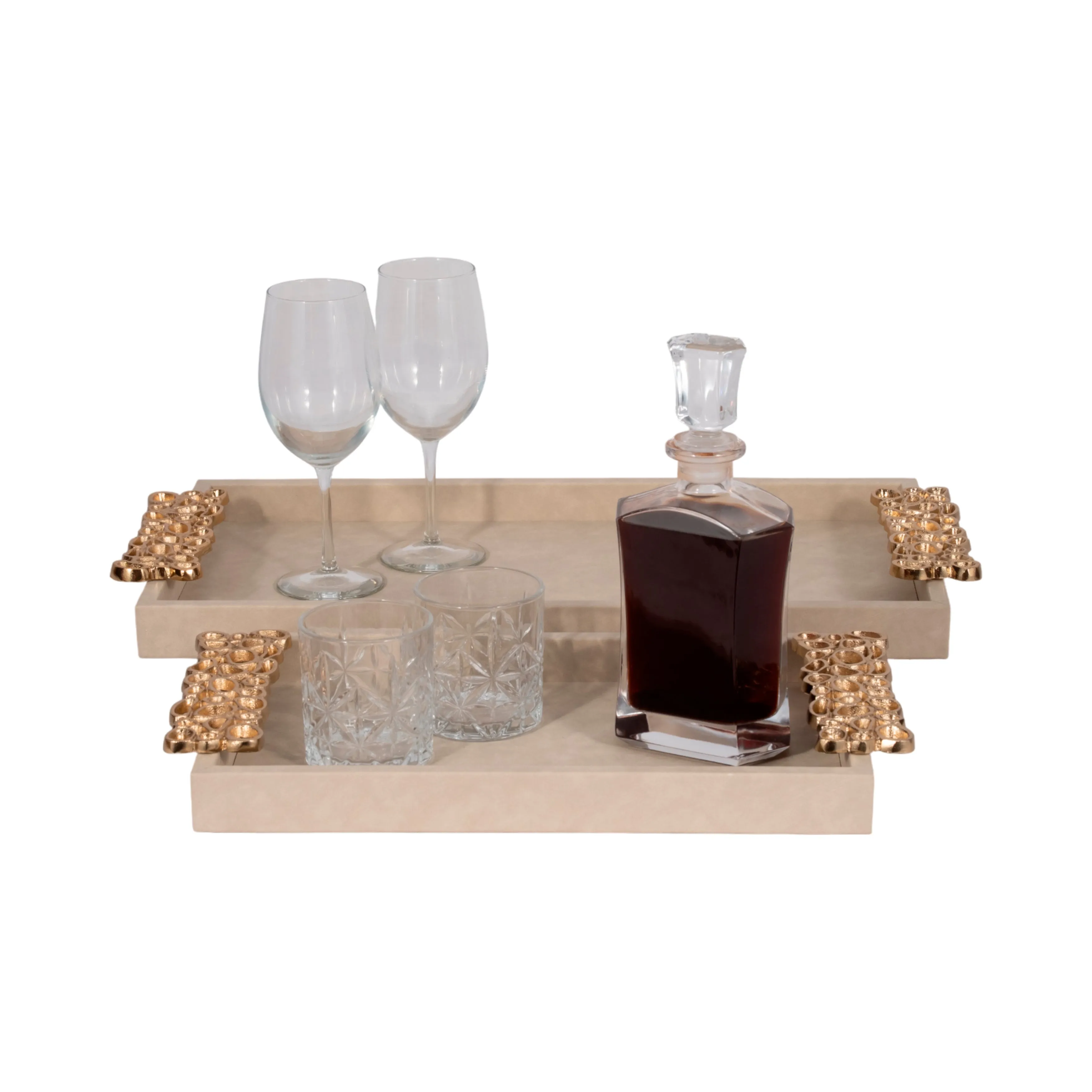 S/2 16/22" Trays With Gold Open Cut-out Handles, I