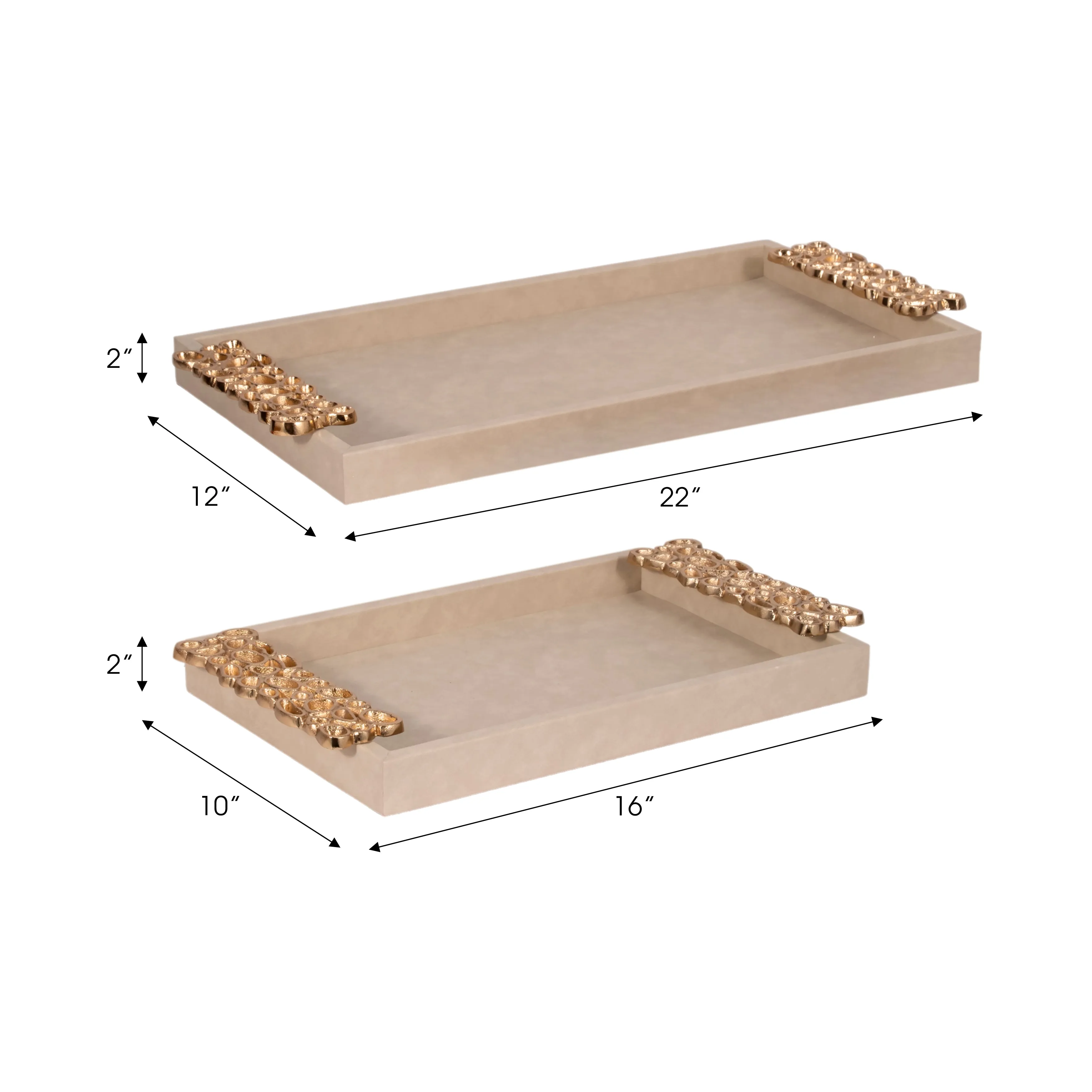 S/2 16/22" Trays With Gold Open Cut-out Handles, I