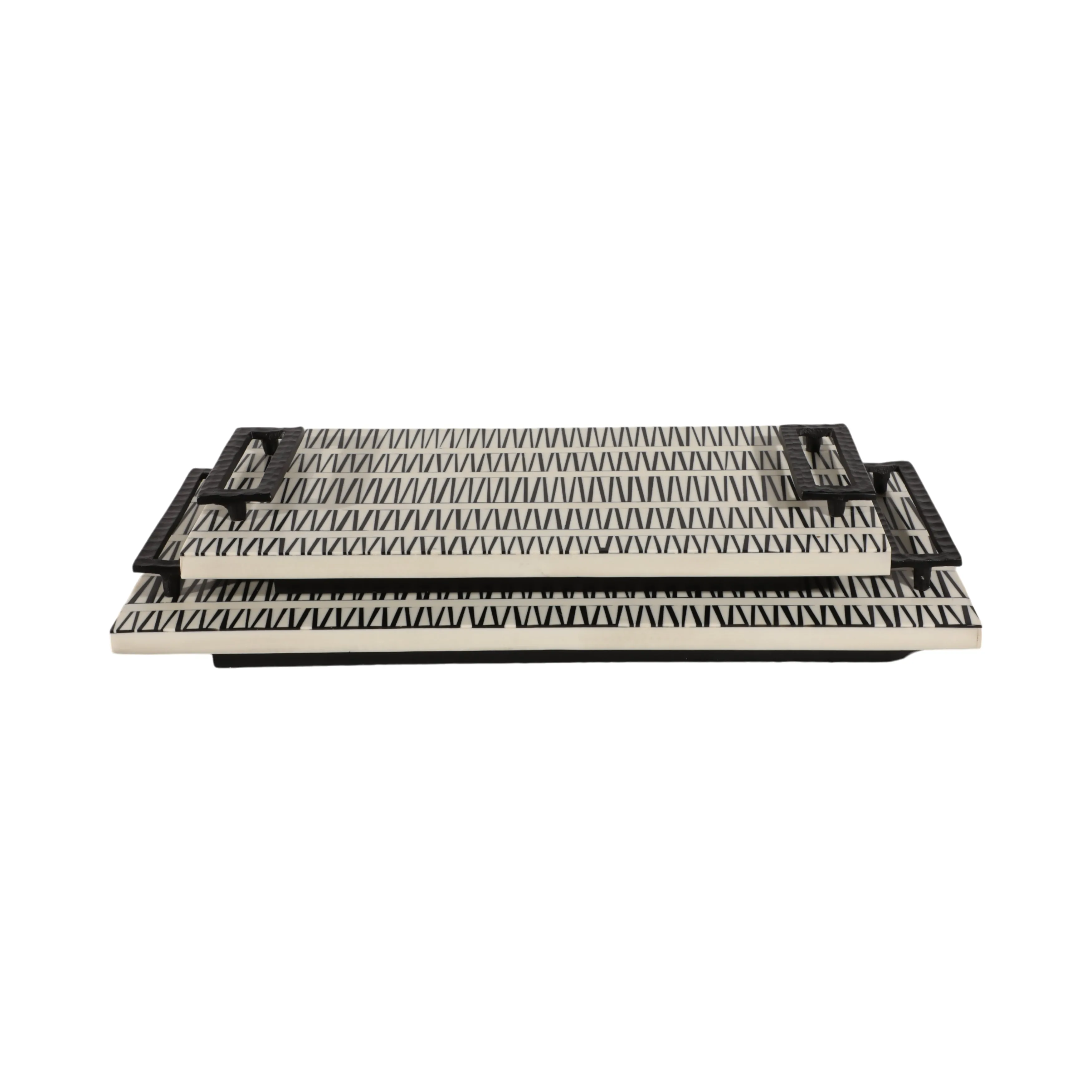 S/2 18/22" Gobiel Black & White Resin Trays