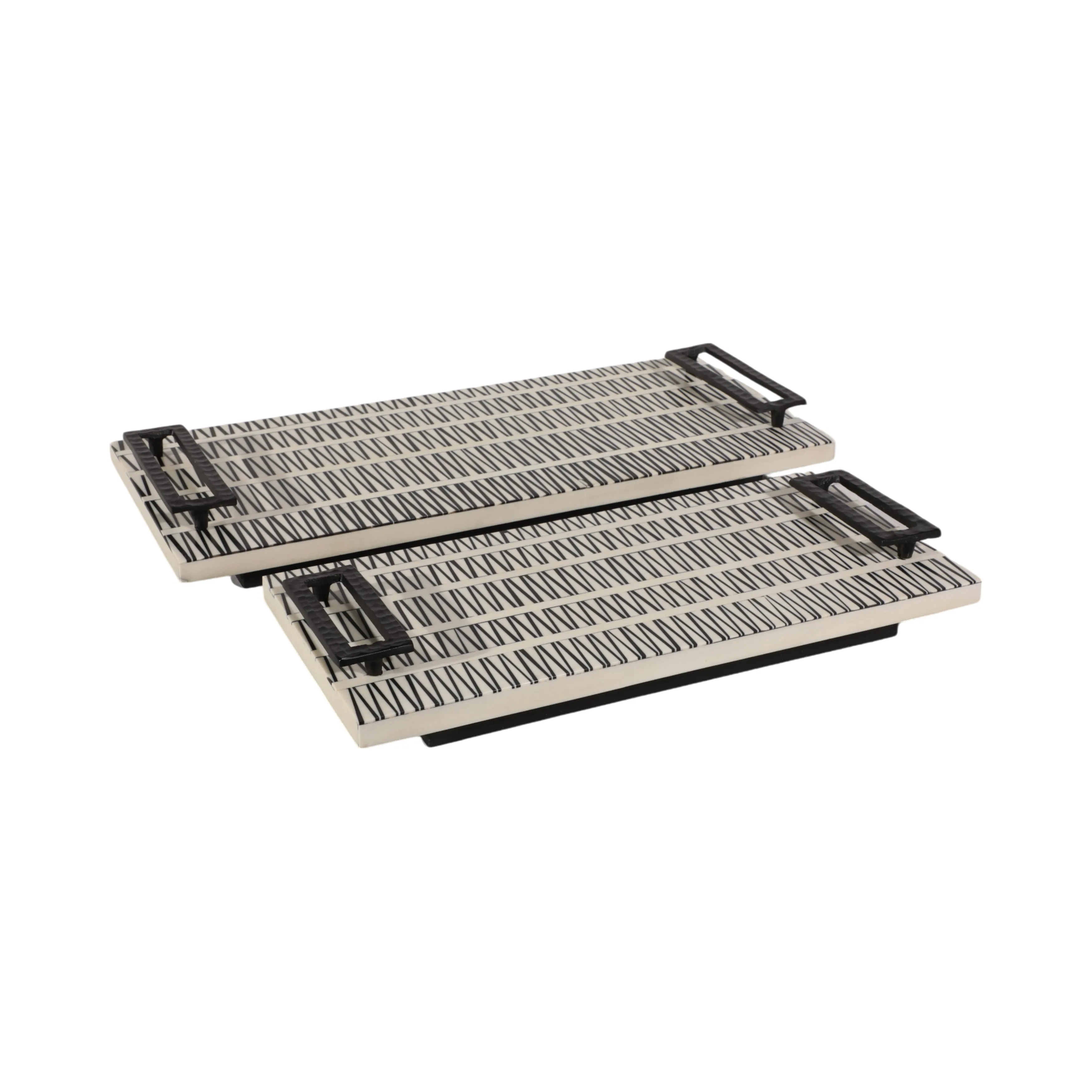 S/2 18/22" Gobiel Black & White Resin Trays