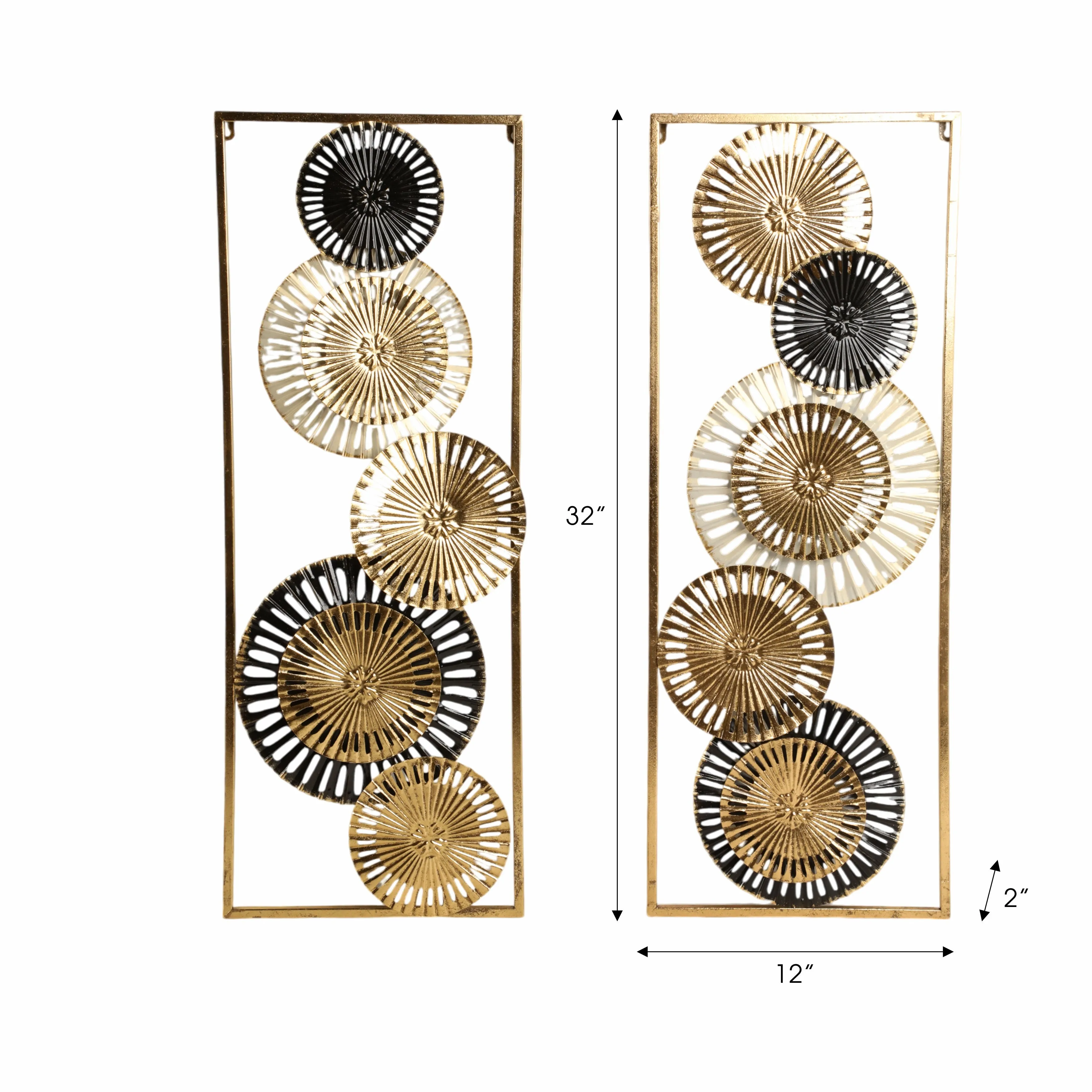 S/2 32" Pierced Disc Metal Wall Panels, Gold Multi