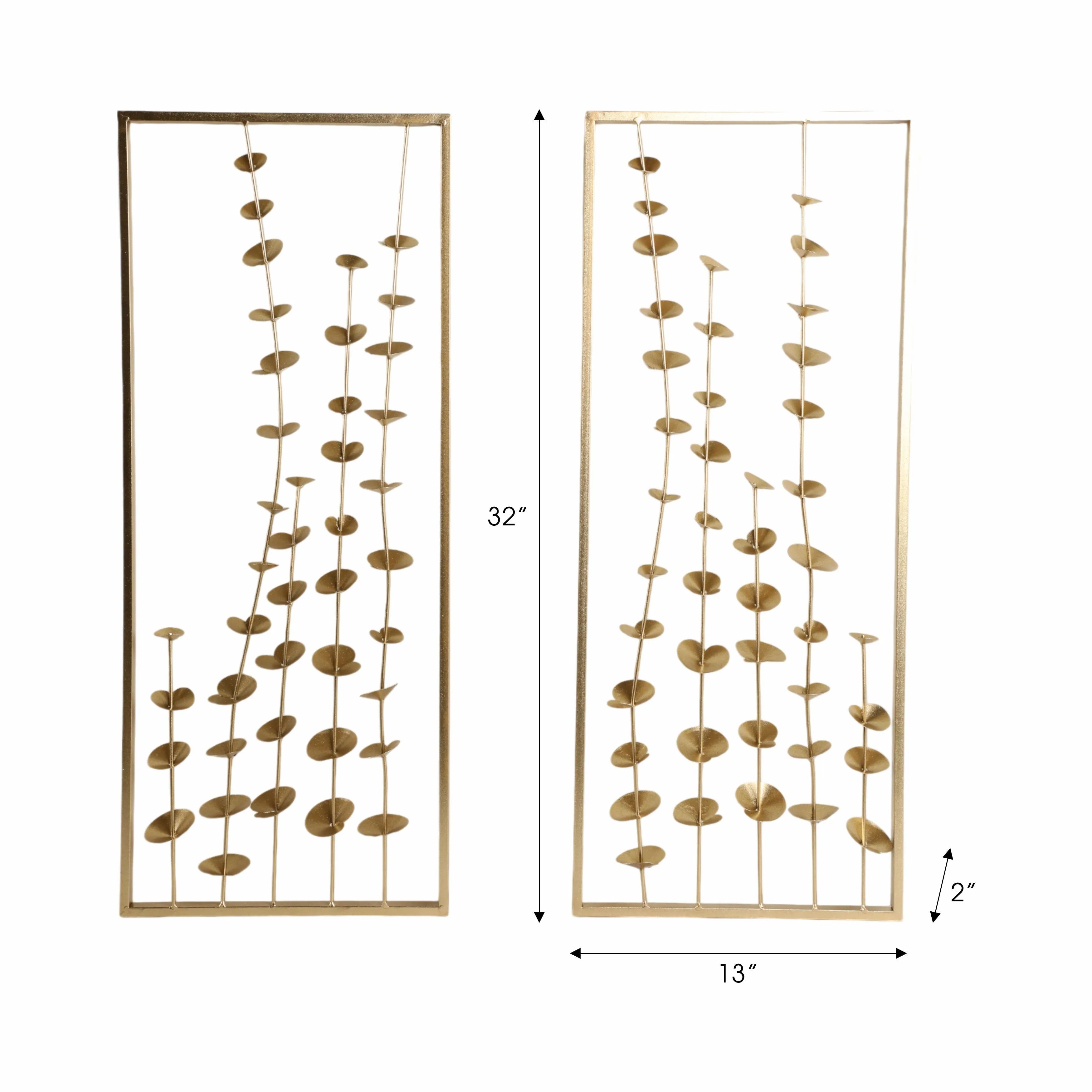S/2 32" Small Blooms Metal Wall Panels, Gold