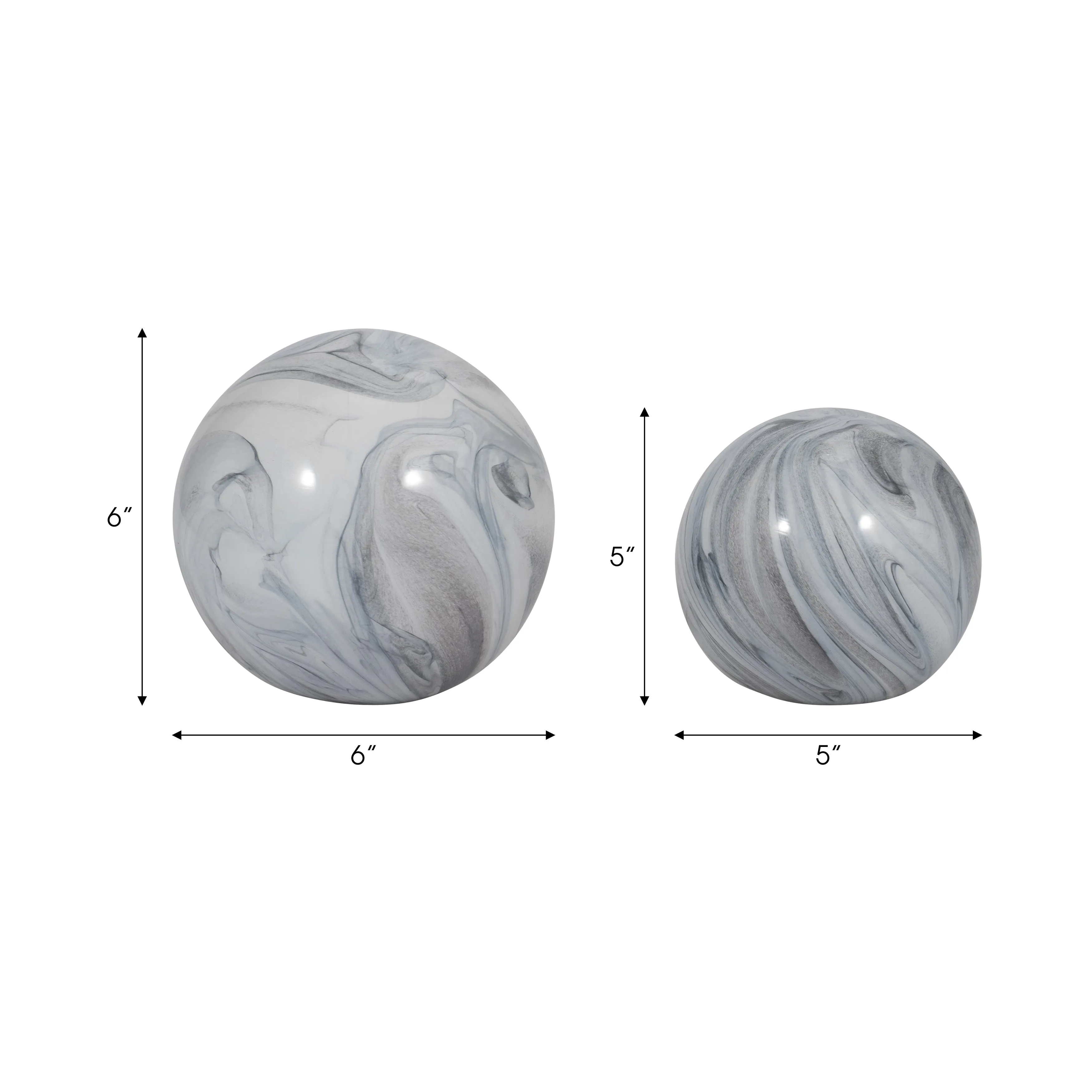 S/2 5/6" SERENITY BLUE SWIRL SPHERES