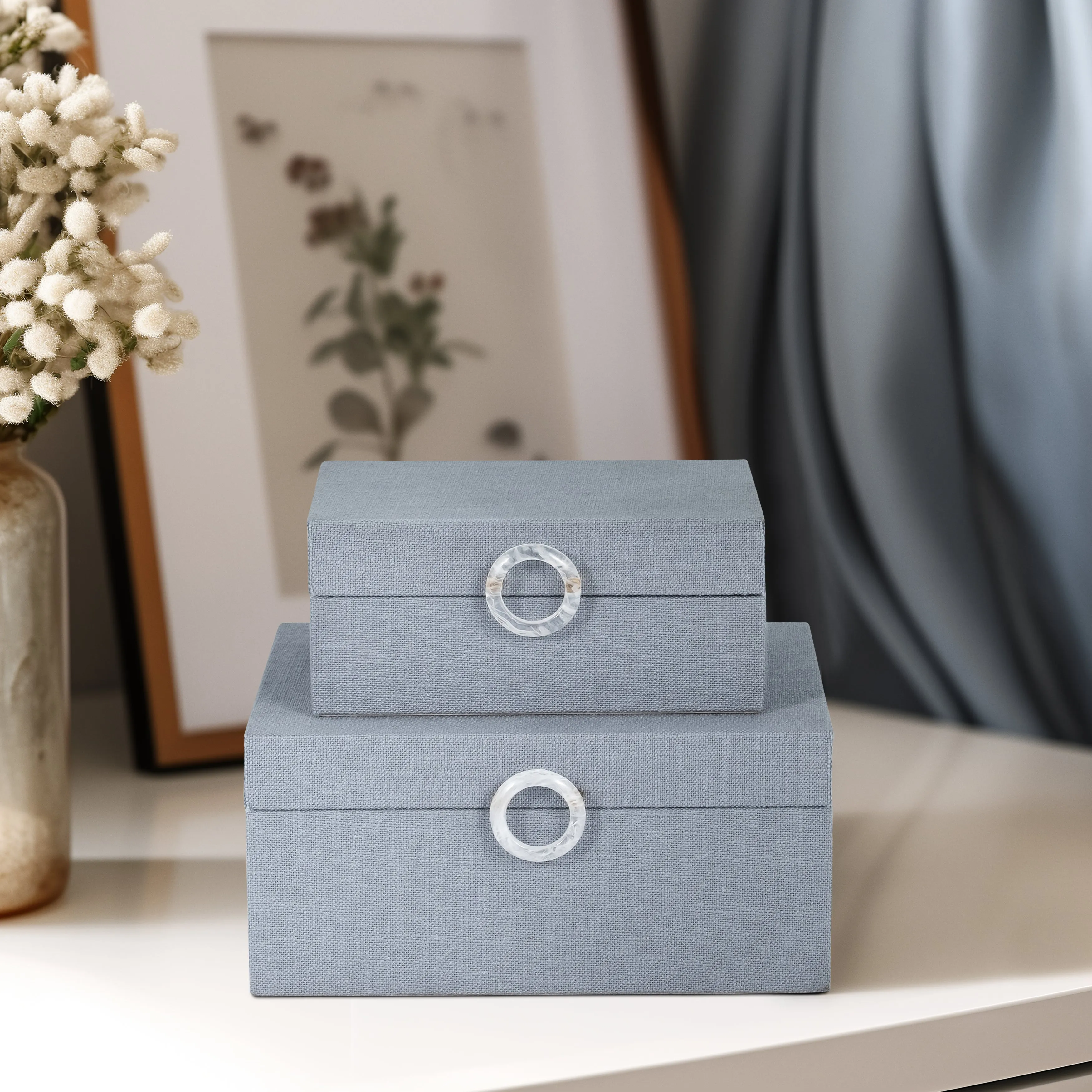 S/2 7/9" BOX W/ RING DETAIL, DENIM BLUE