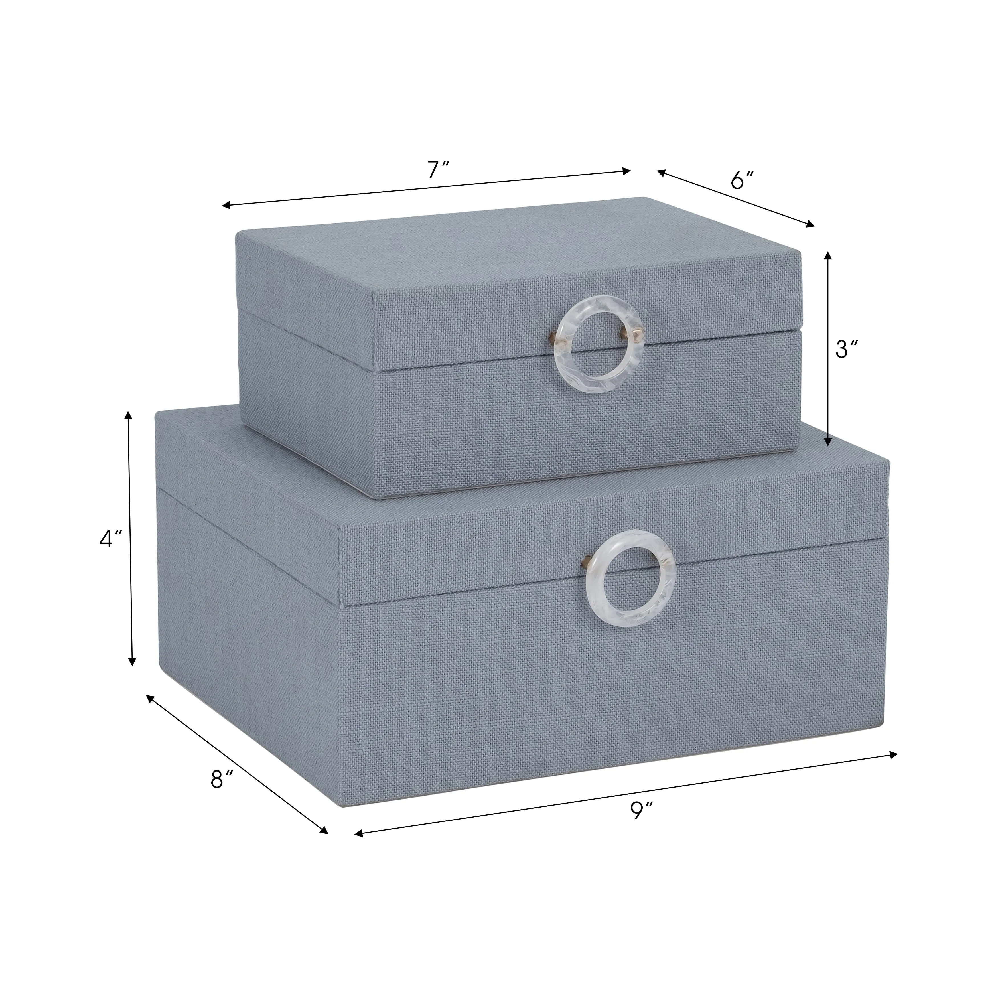 S/2 7/9" BOX W/ RING DETAIL, DENIM BLUE