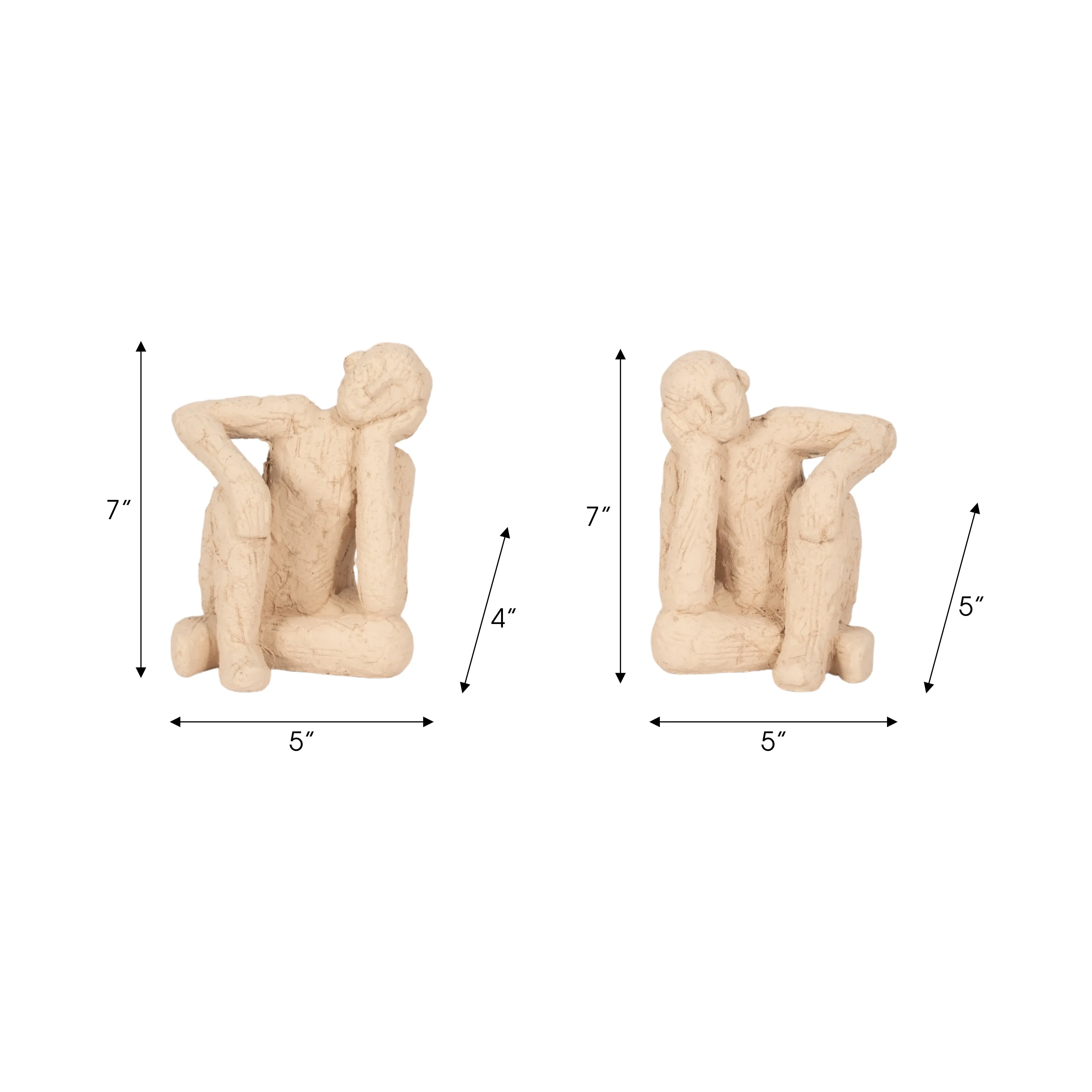 S/2 7" Thinking Man Bookends, Tan