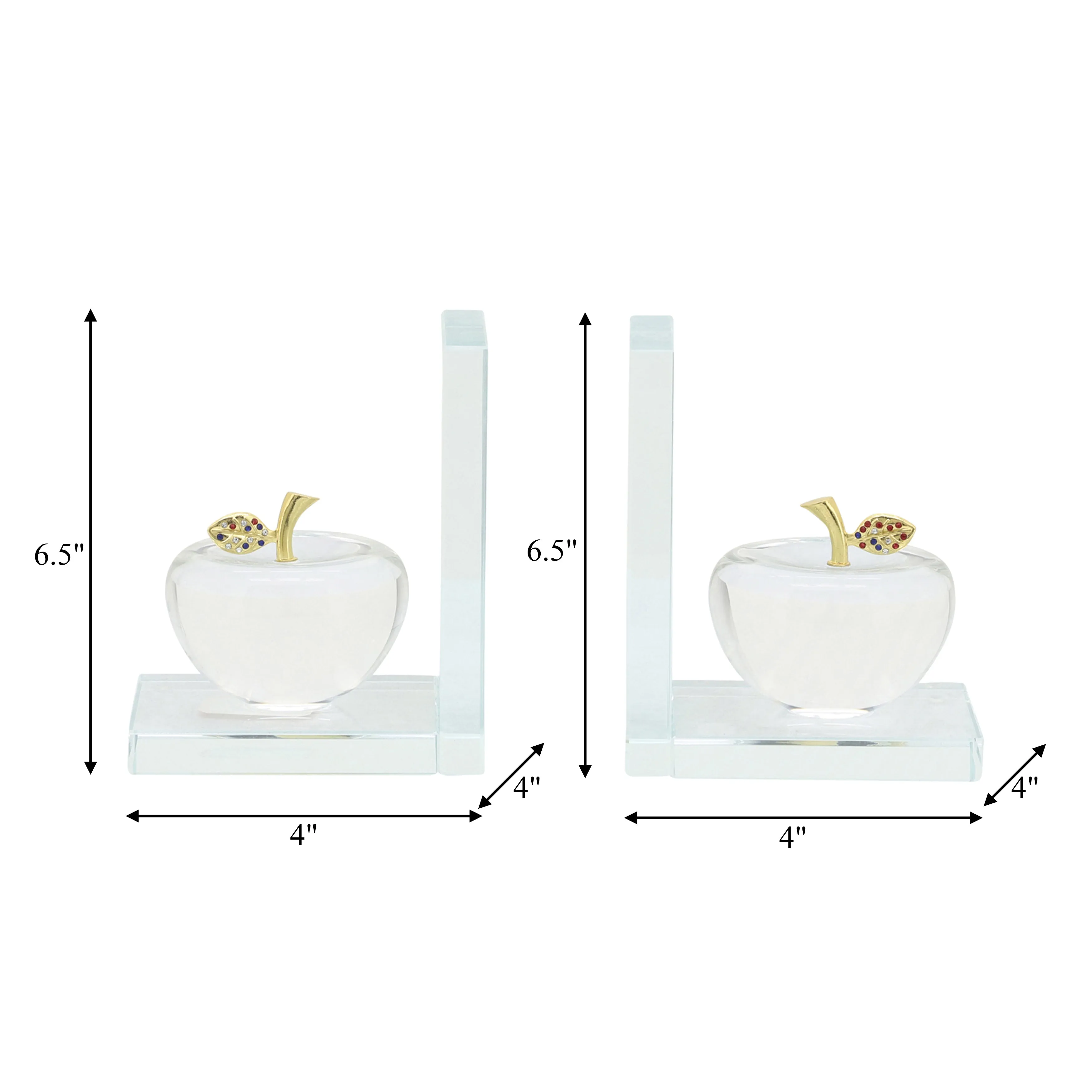 S/2 CRYSTAL APPLE BOOKENDS, CLEAR