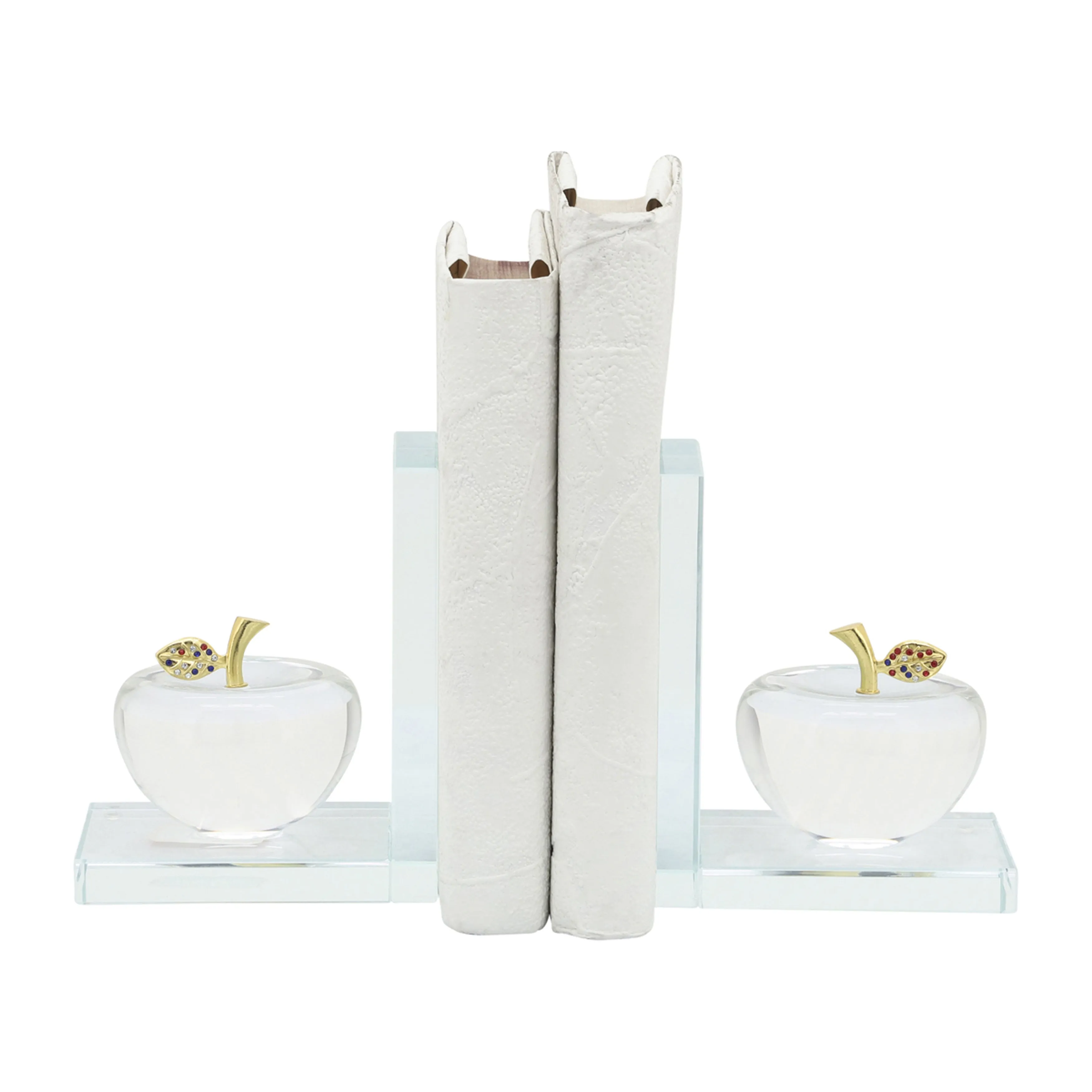 S/2 CRYSTAL APPLE BOOKENDS, CLEAR