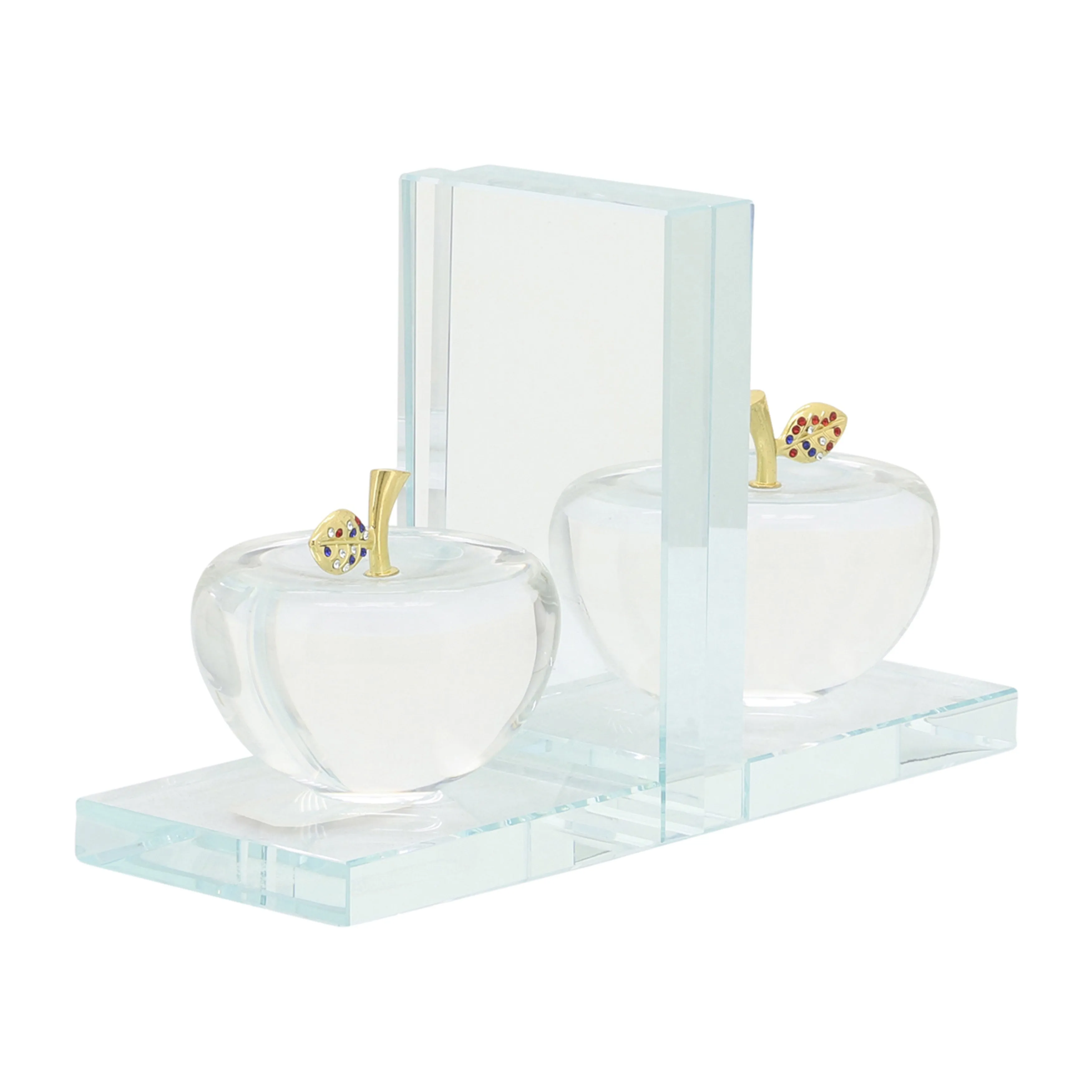 S/2 CRYSTAL APPLE BOOKENDS, CLEAR