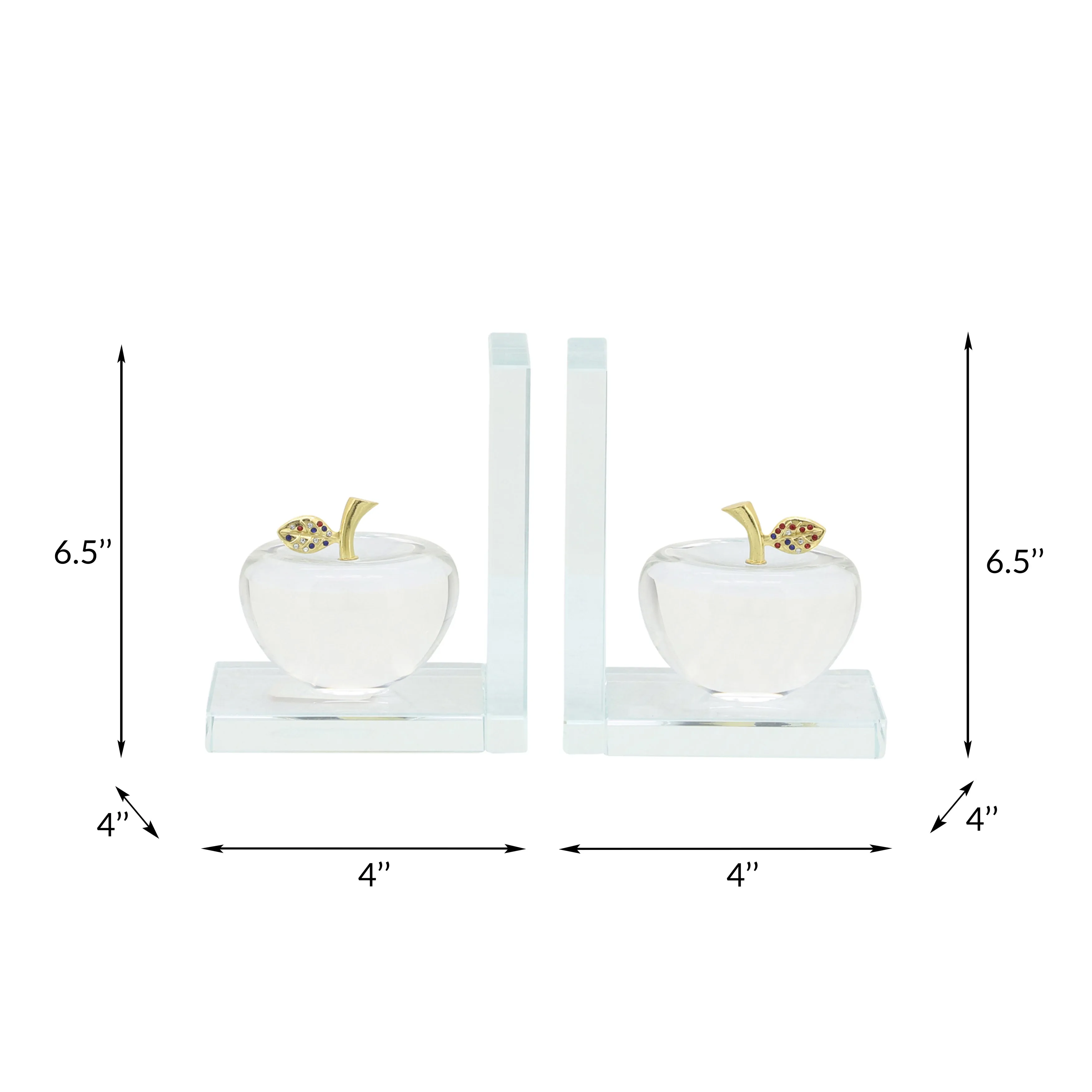 S/2 CRYSTAL APPLE BOOKENDS, CLEAR