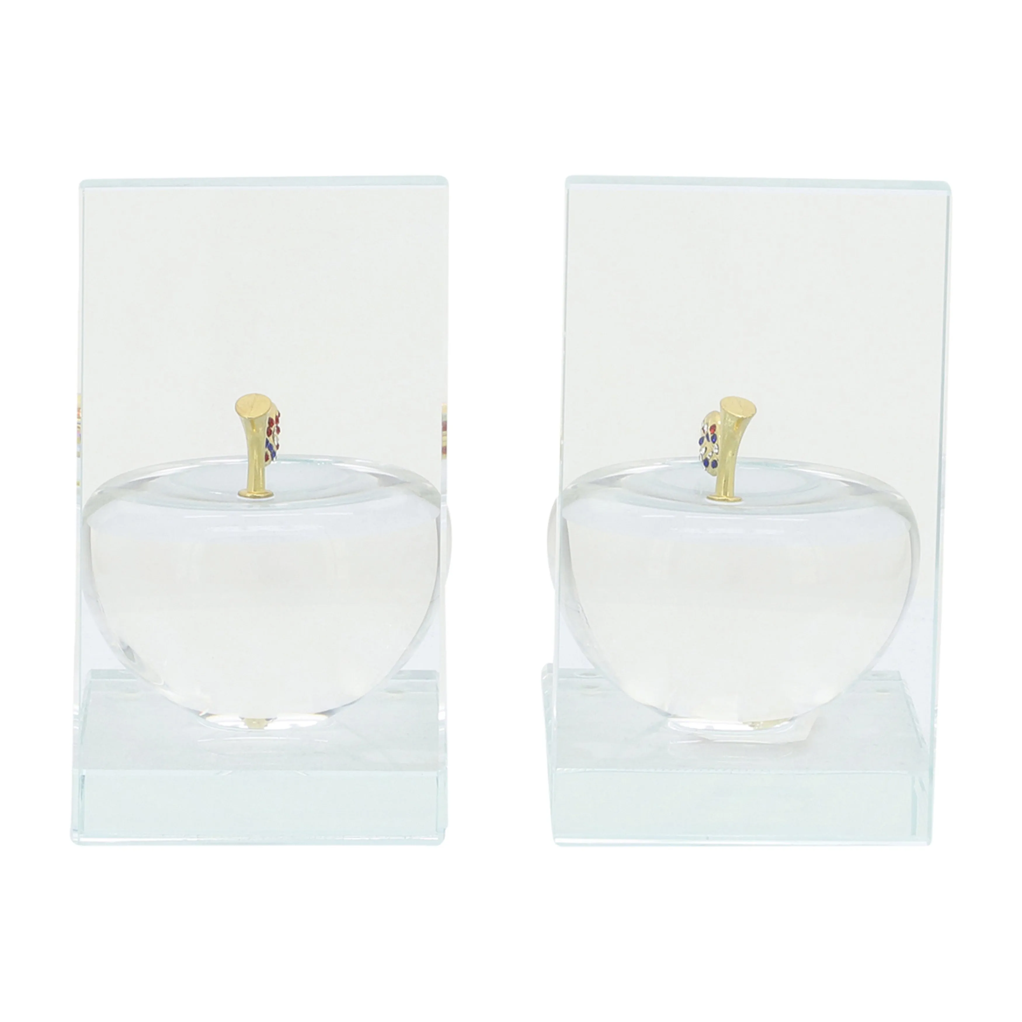 S/2 CRYSTAL APPLE BOOKENDS, CLEAR