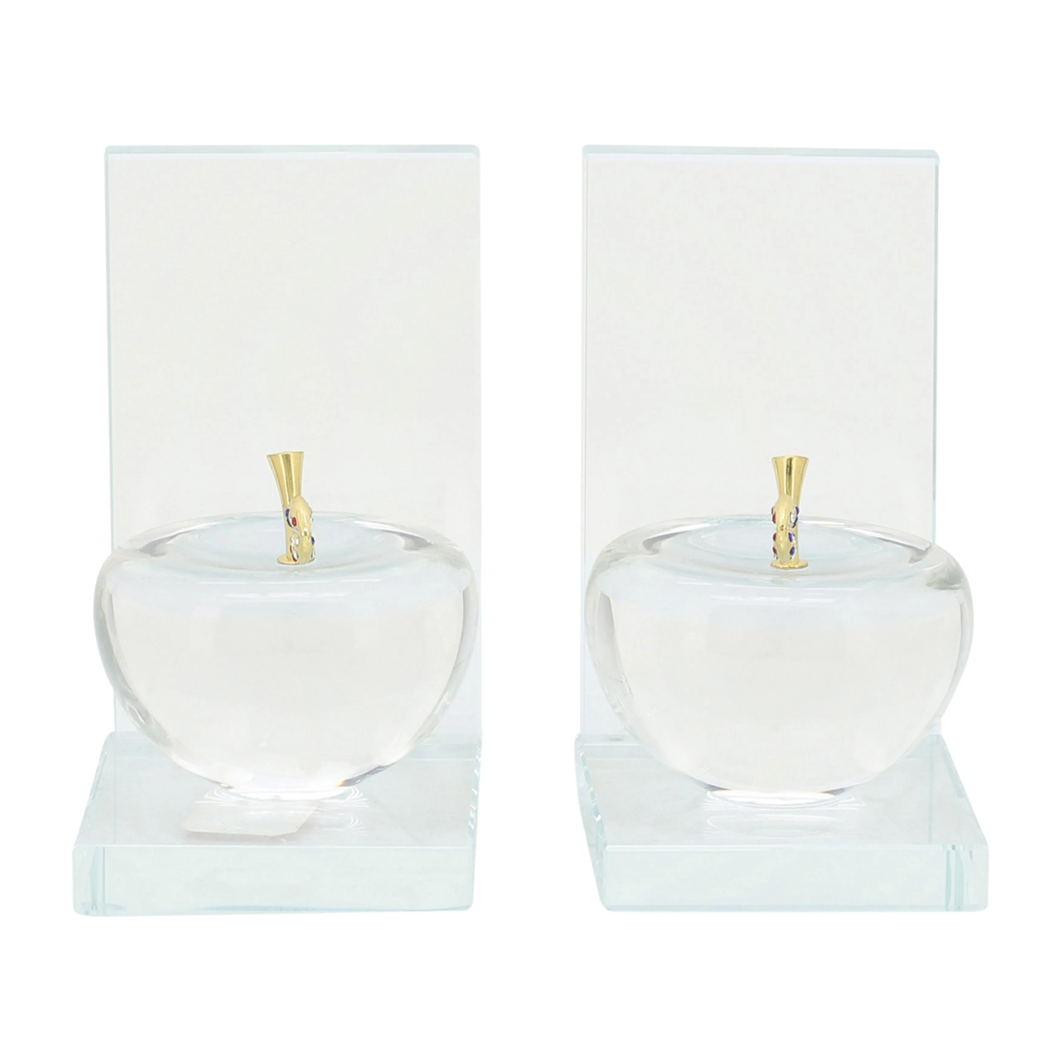 S/2 CRYSTAL APPLE BOOKENDS, CLEAR