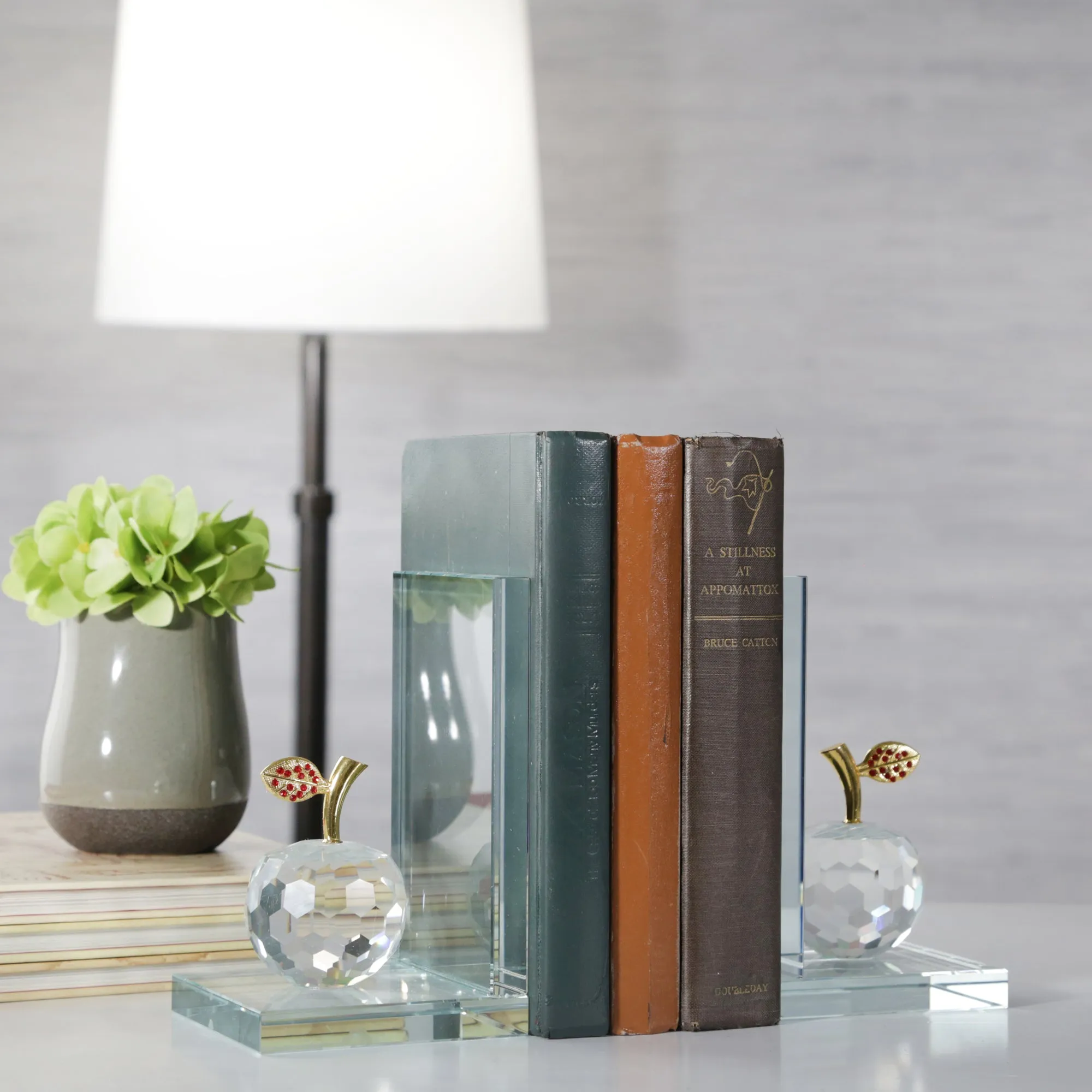 S/2 CRYSTAL APPLE BOOKENDS, CLEAR