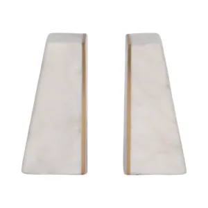 S/2 Marble 6"h Slanted Bookends W/gold Trim,white