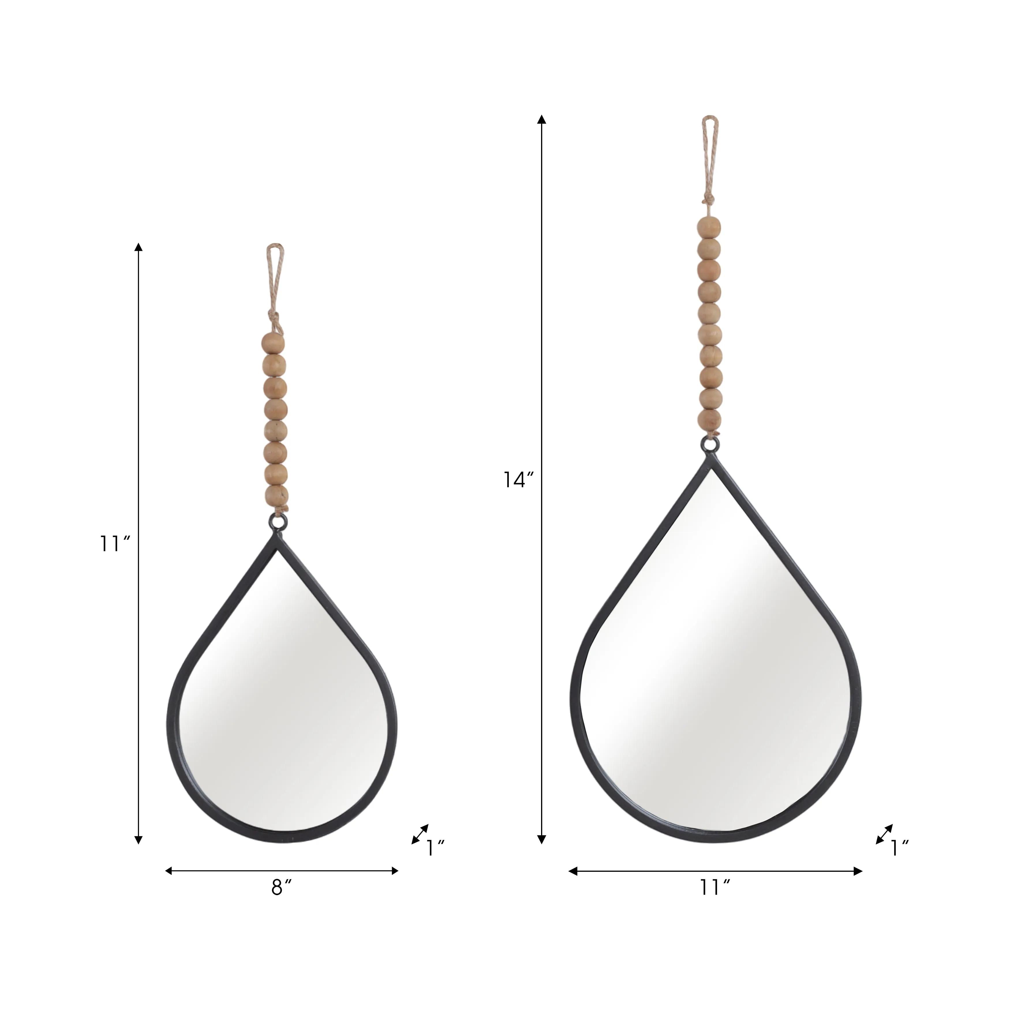 S/2 Metal Teardrop Wall Mirror, Gunmetal Wb