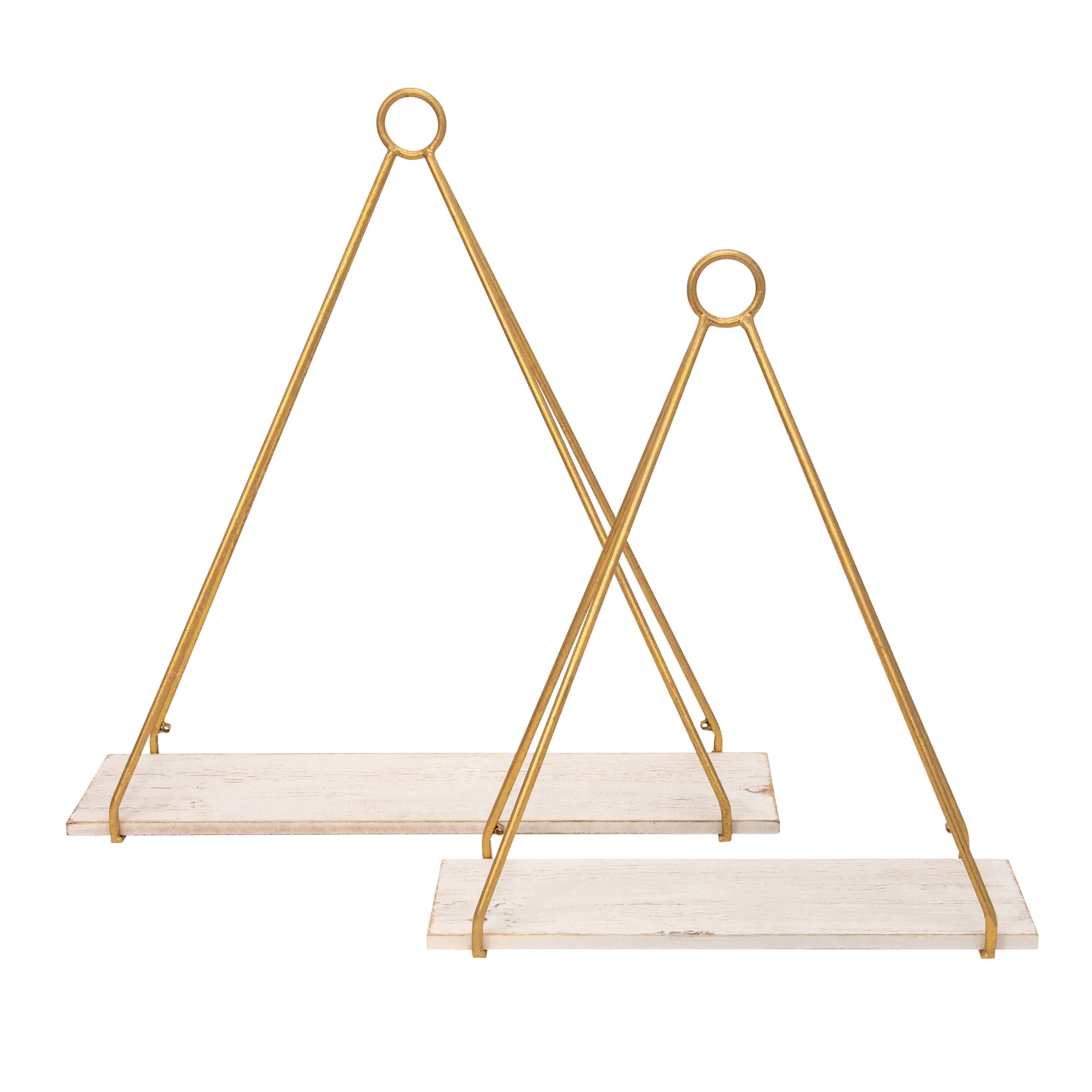 S/2 METAL/WOOD 20/24" TRIANGLE SHELF, WHITE/GOLD