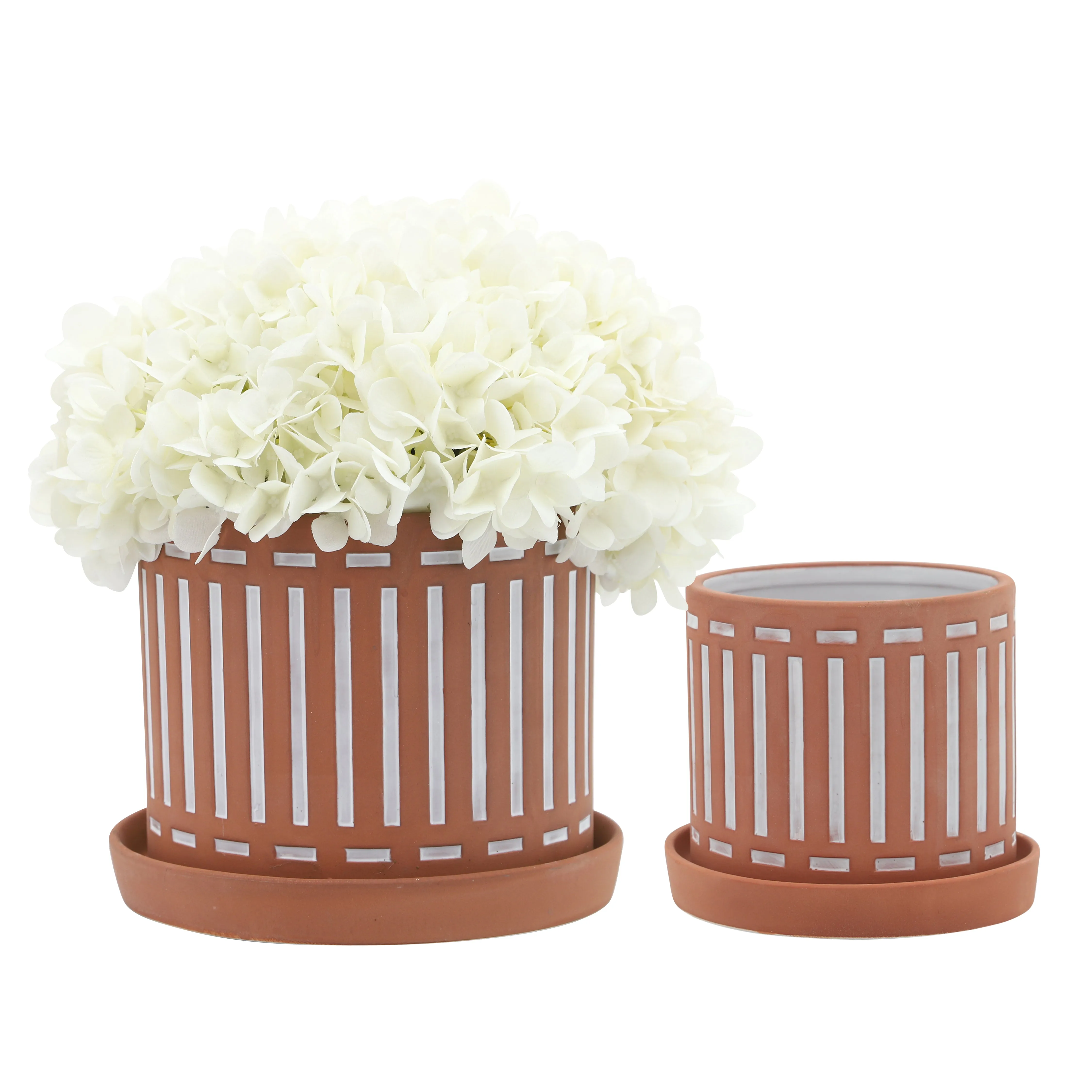 S/2 TERRACOTTA PLANTERS W/ SAUCER 6/8", ORANGE
