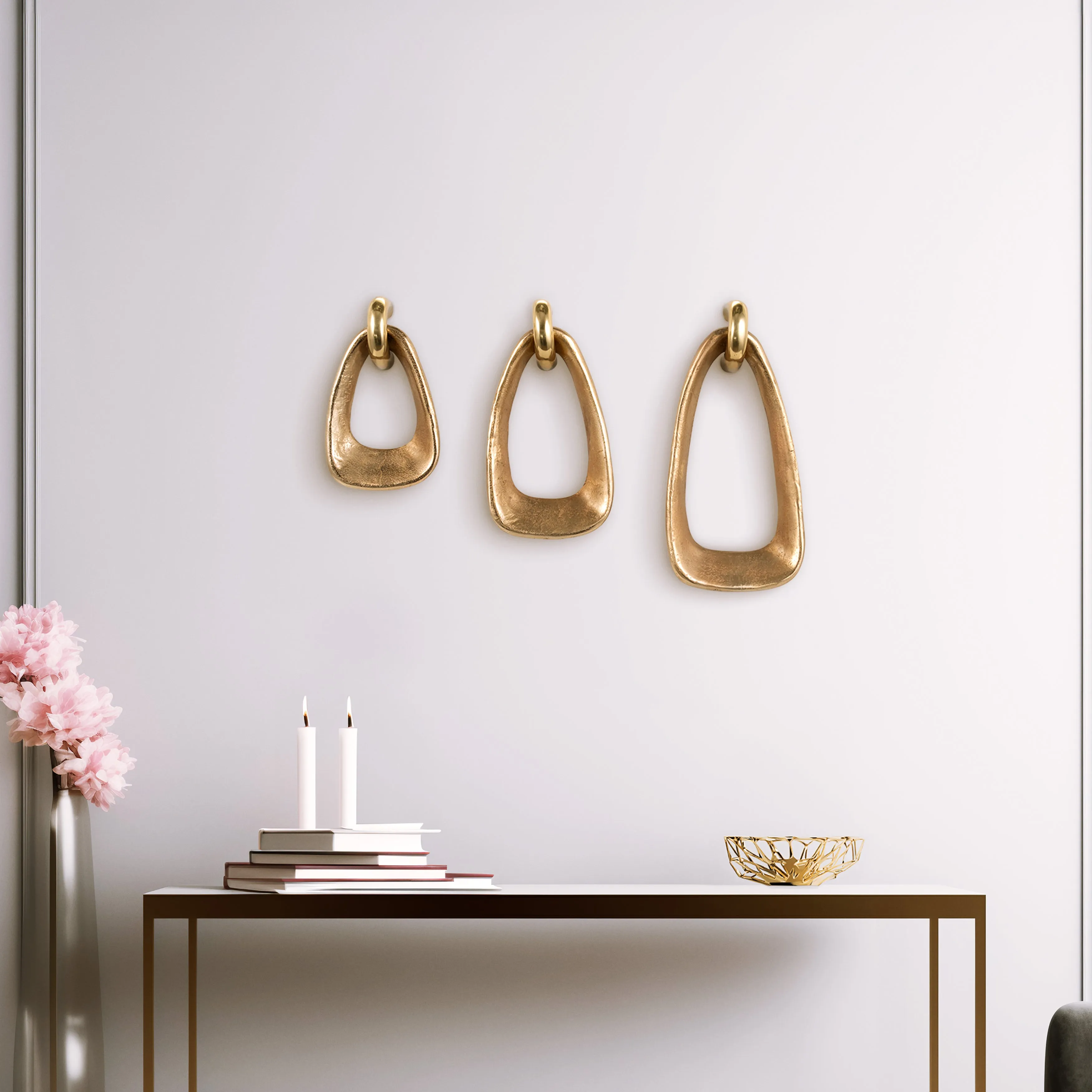 S/3 12/15/19" Dylan Metal Ring Wall Decor, Gold
