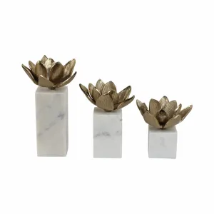 S/3 6/7/10" Darby Champagne Flower Statuary With M