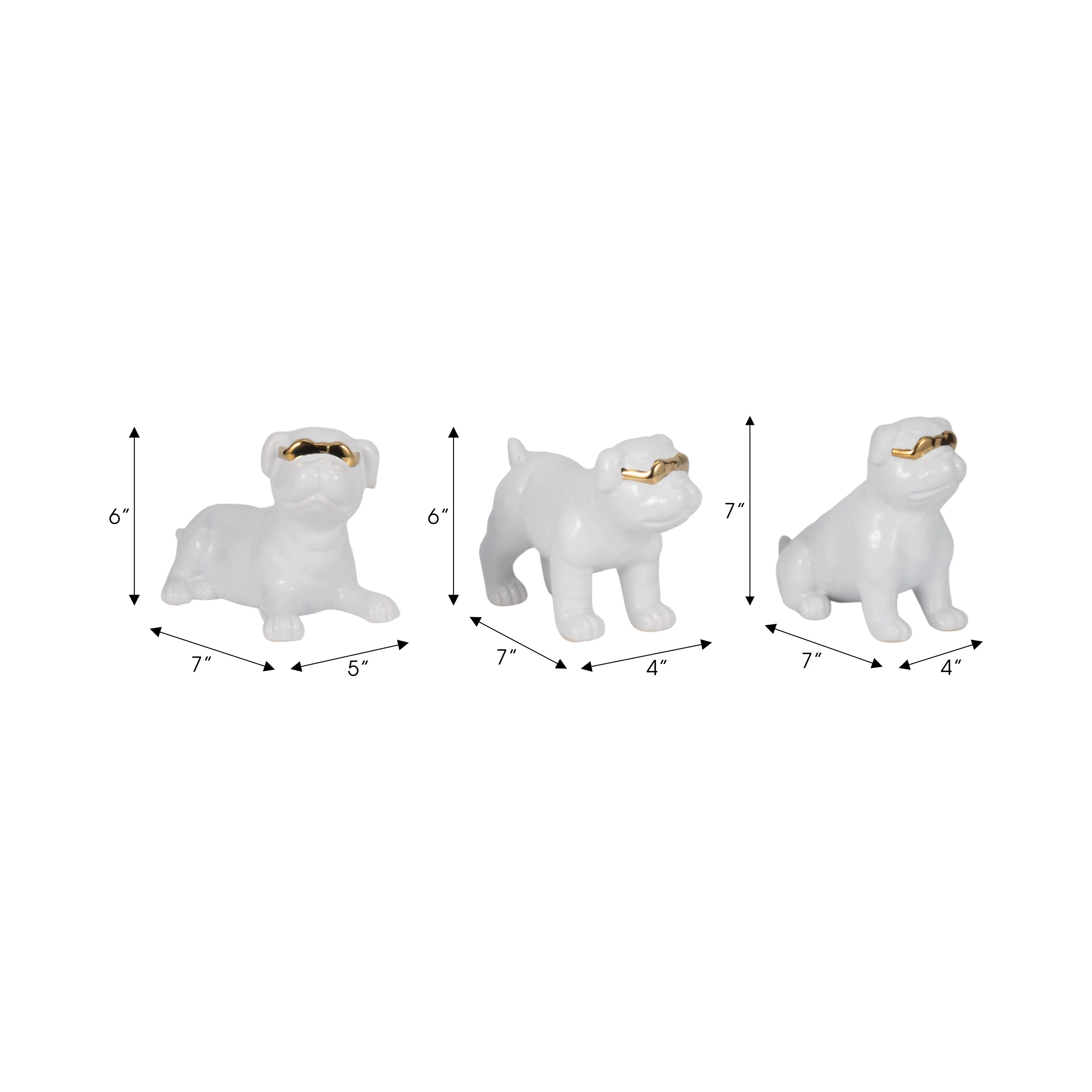 S/3 7" Pugs With Sunglasses, White