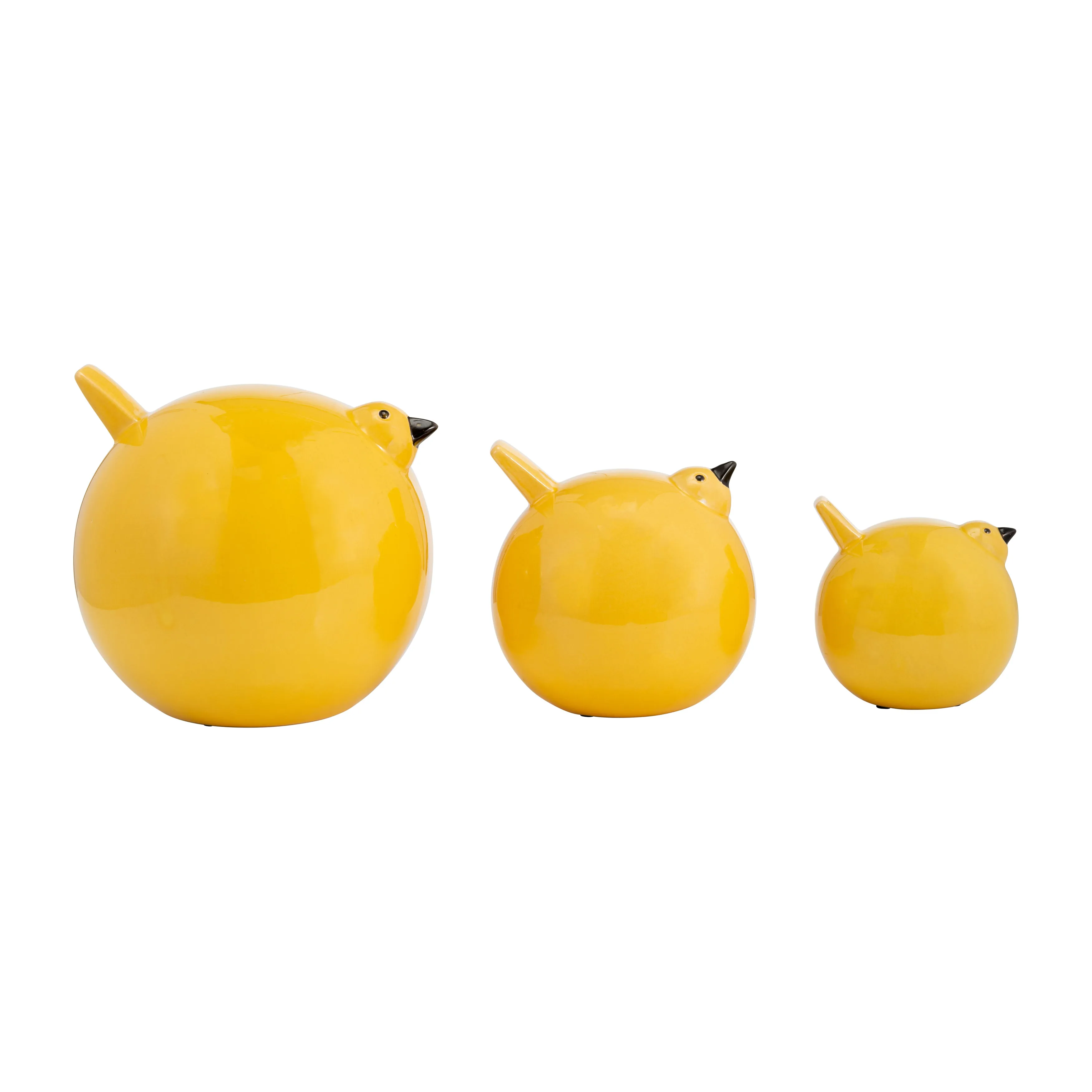 S/3 CERAMIC BIRDS 7.5", YELLOW