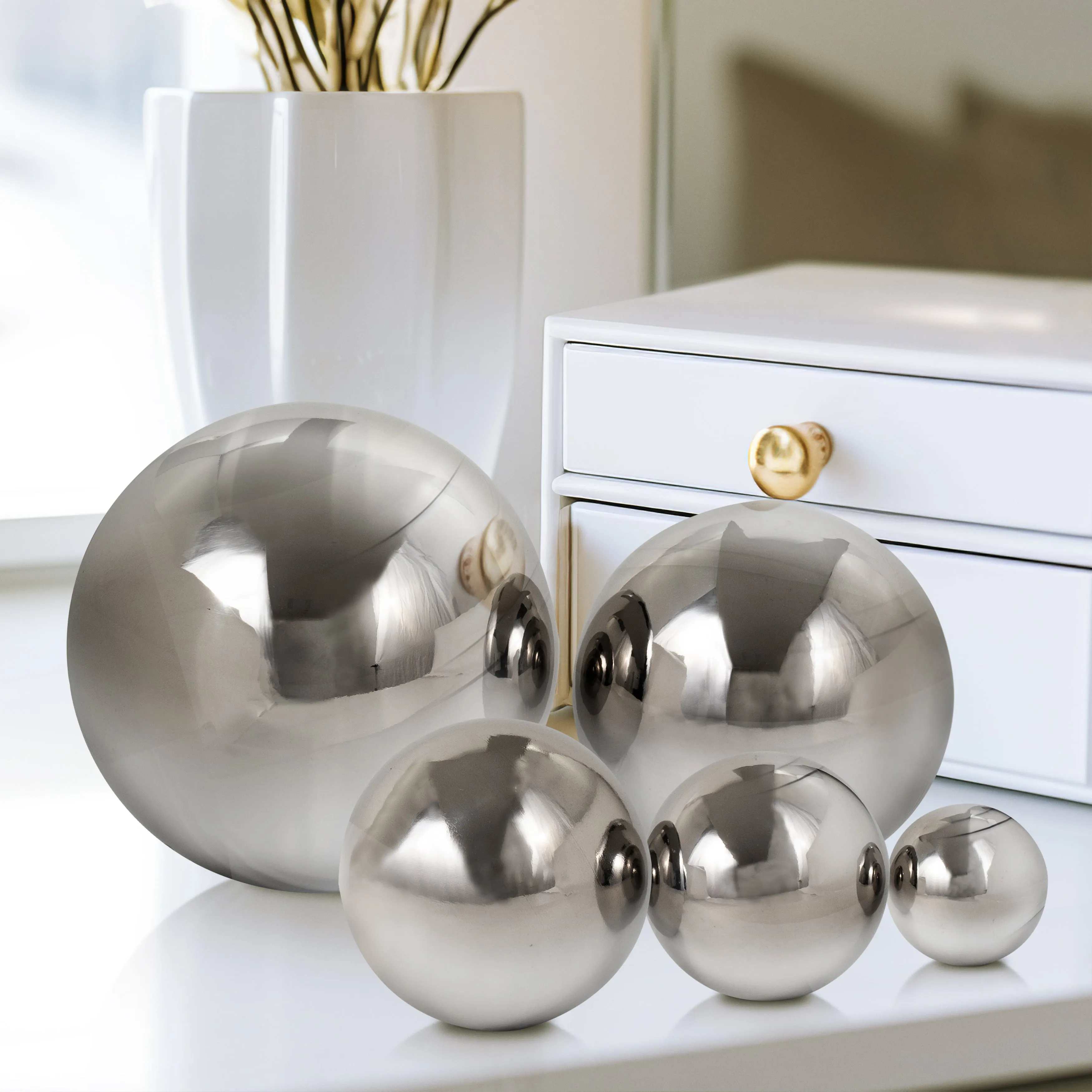S/5 2/3/4/5/6" ADAGIO STEEL SPHERES DECO BALLS,